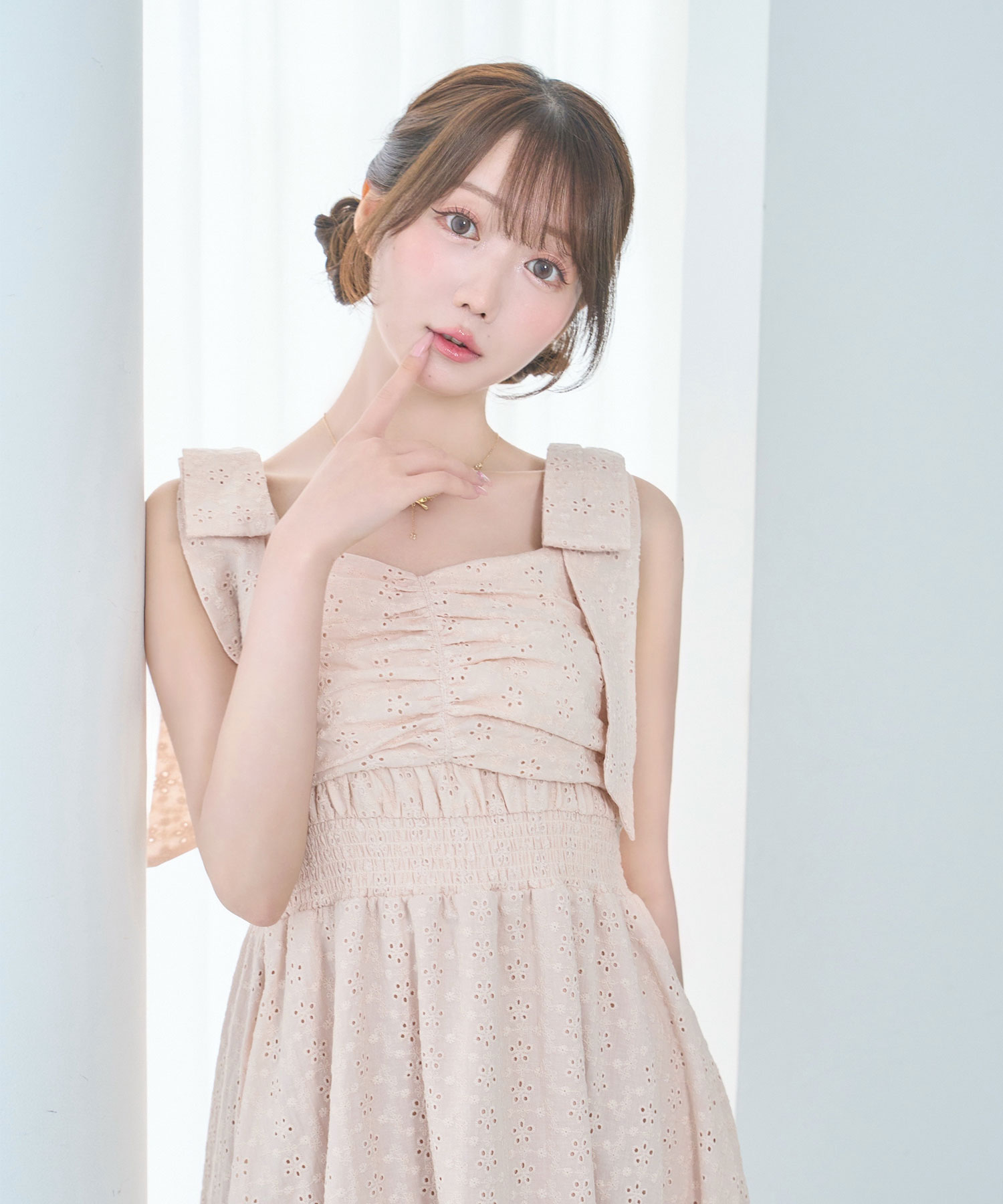 Cotton lace ribbon cami dress
