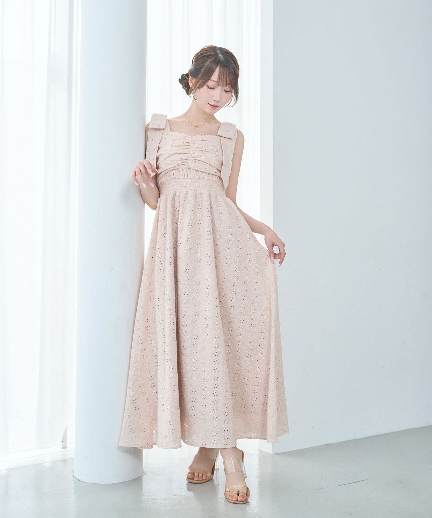 Cotton lace ribbon cami dress