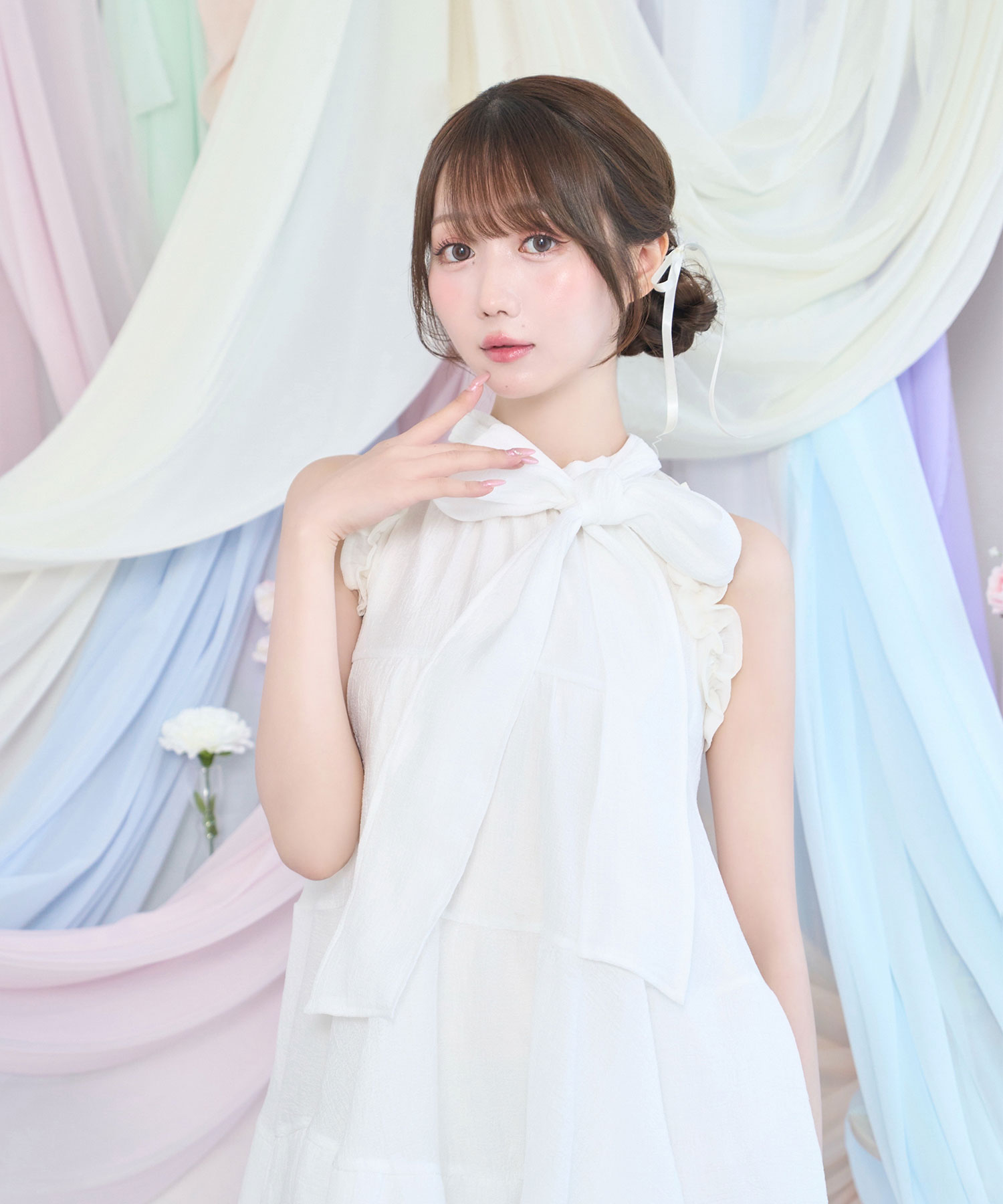 Sheer flare ribbon mini dress