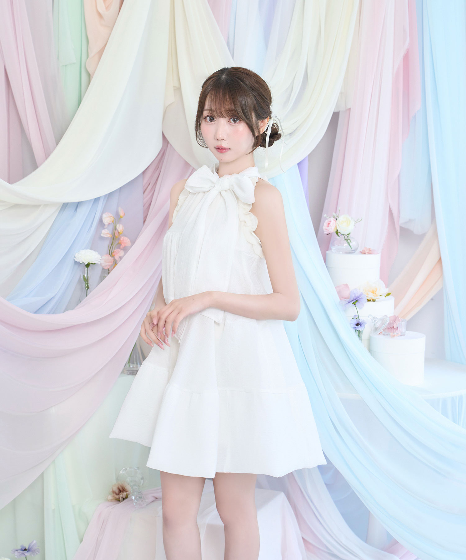 Sheer flare ribbon mini dress