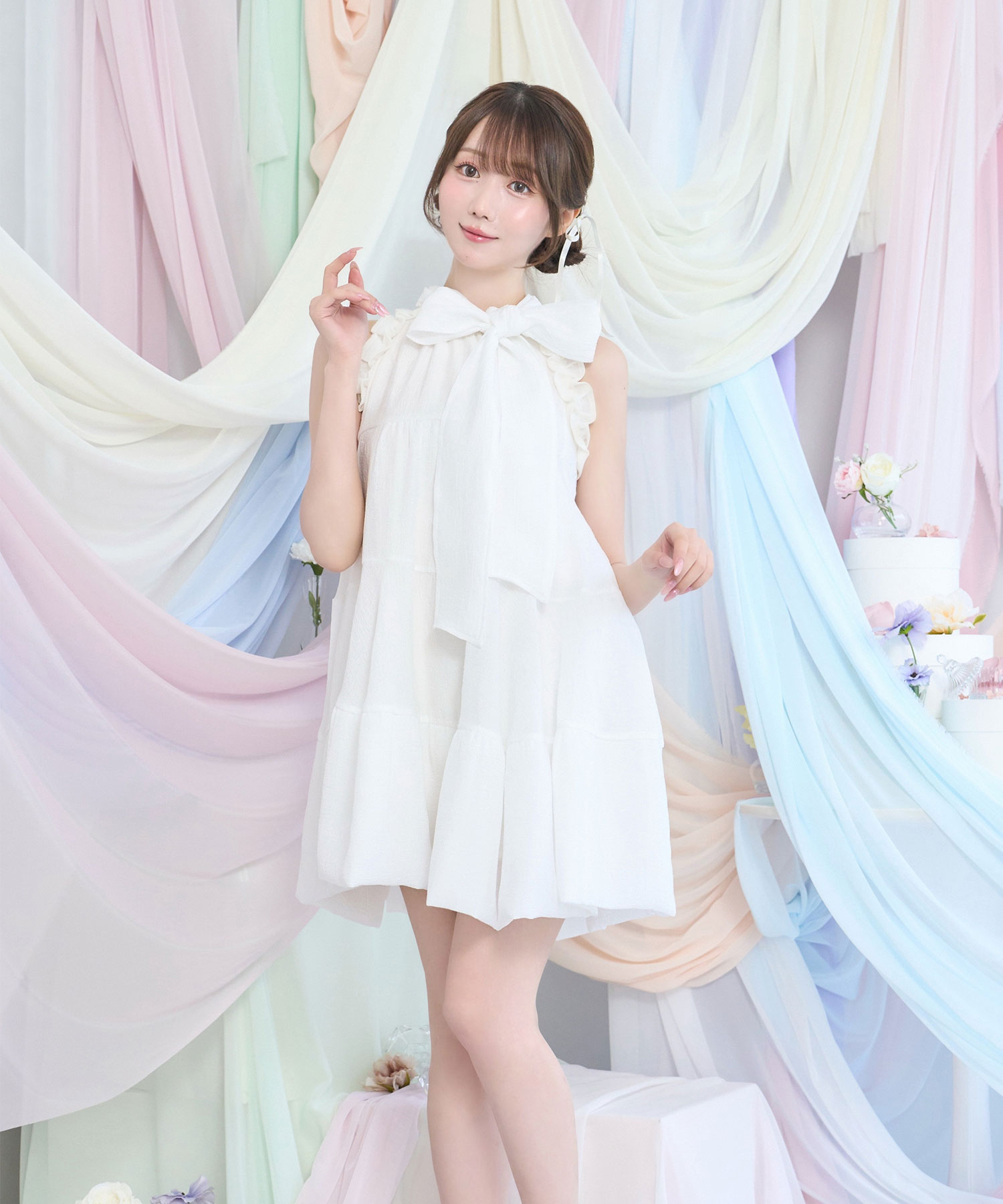 Sheer flare ribbon mini dress