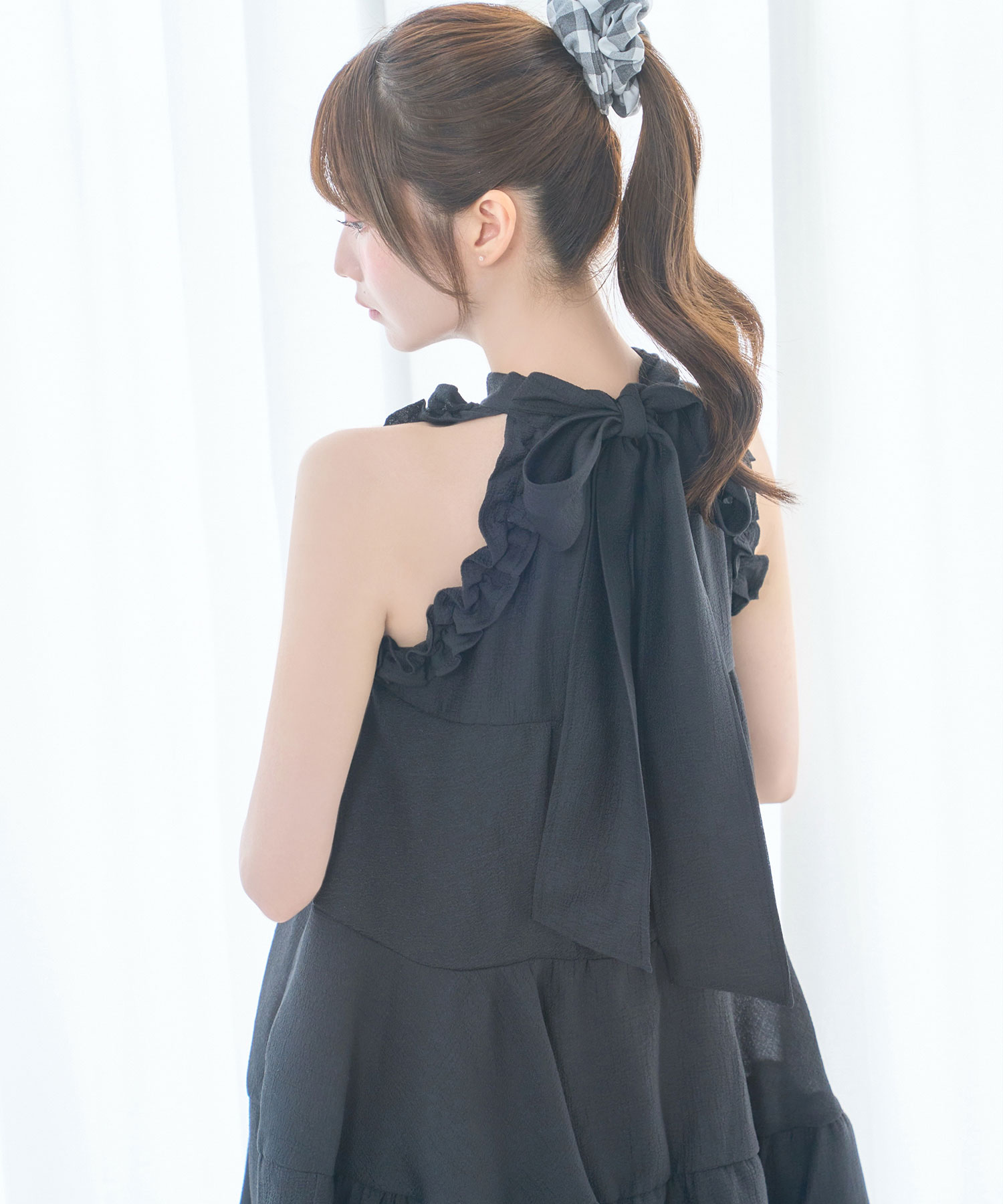 Sheer flare ribbon mini dress