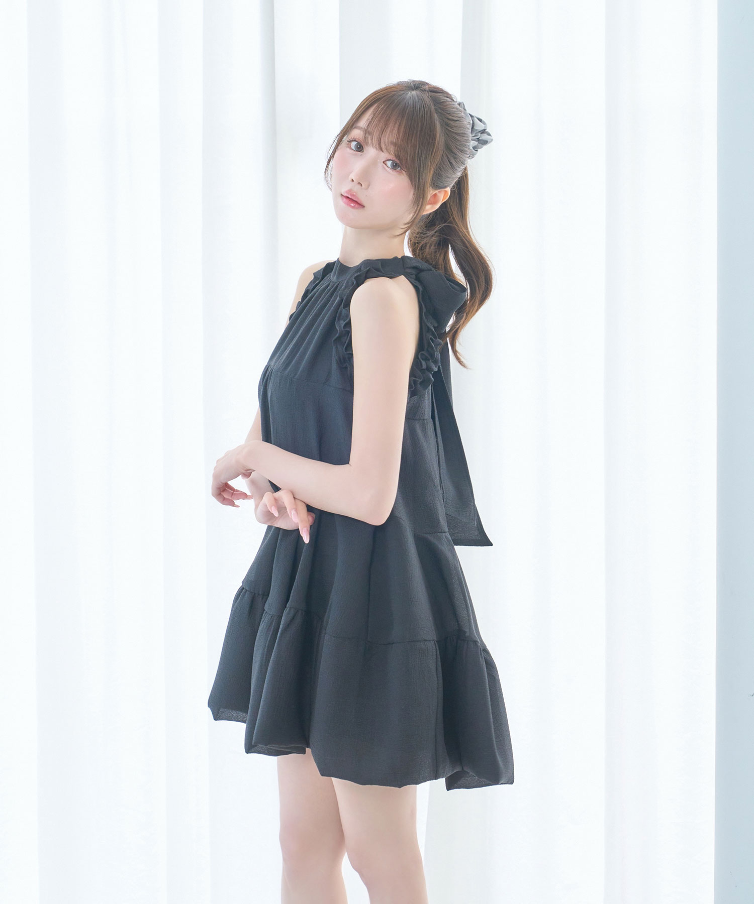 Sheer flare ribbon mini dress