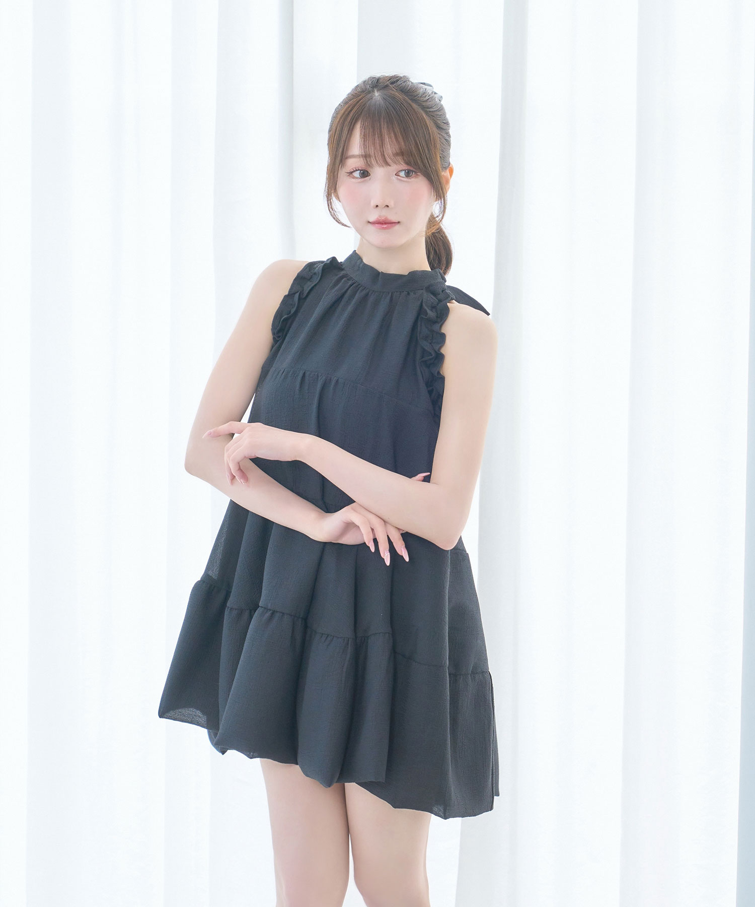 Sheer flare ribbon mini dress