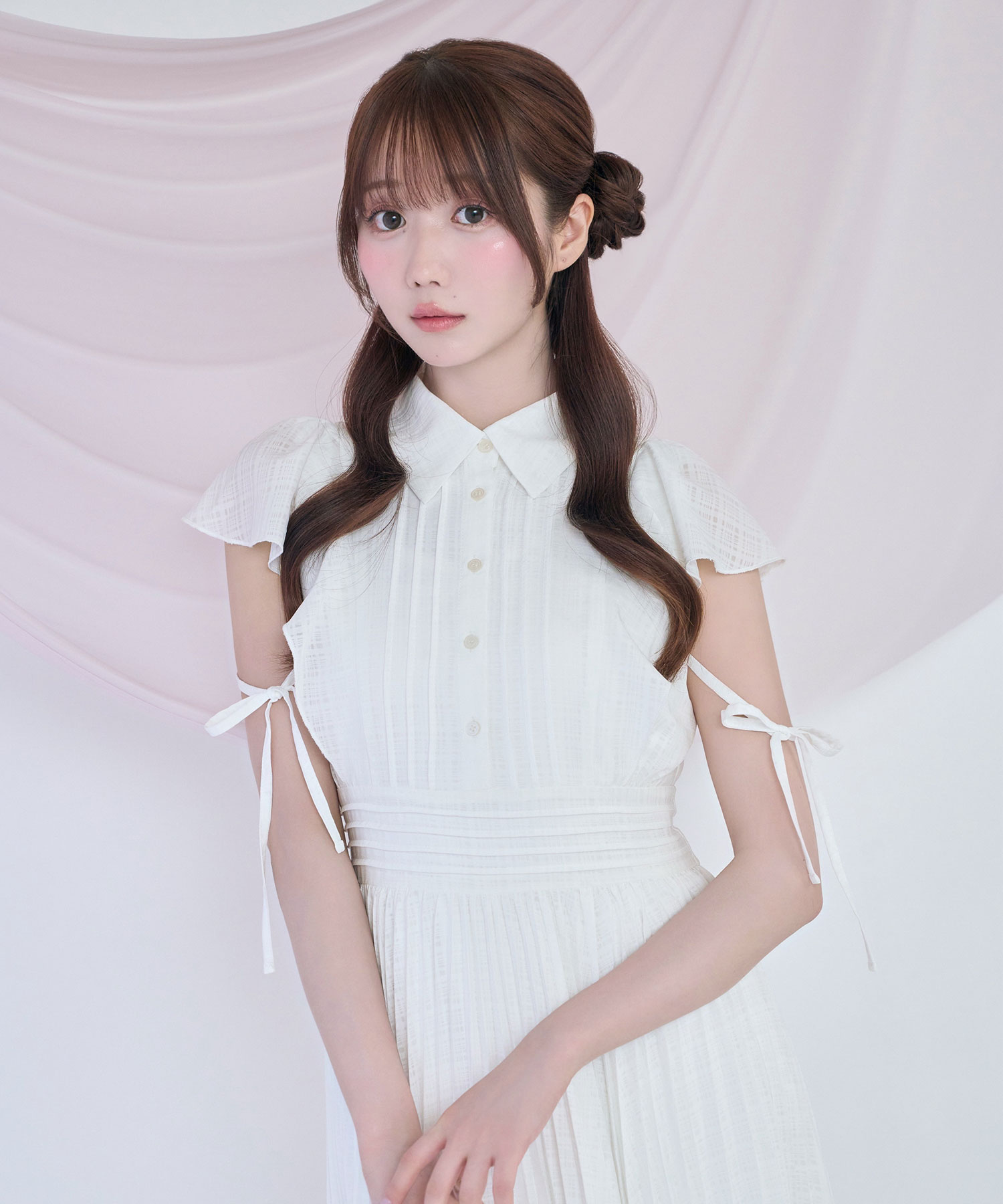 Sheer check pleats dress