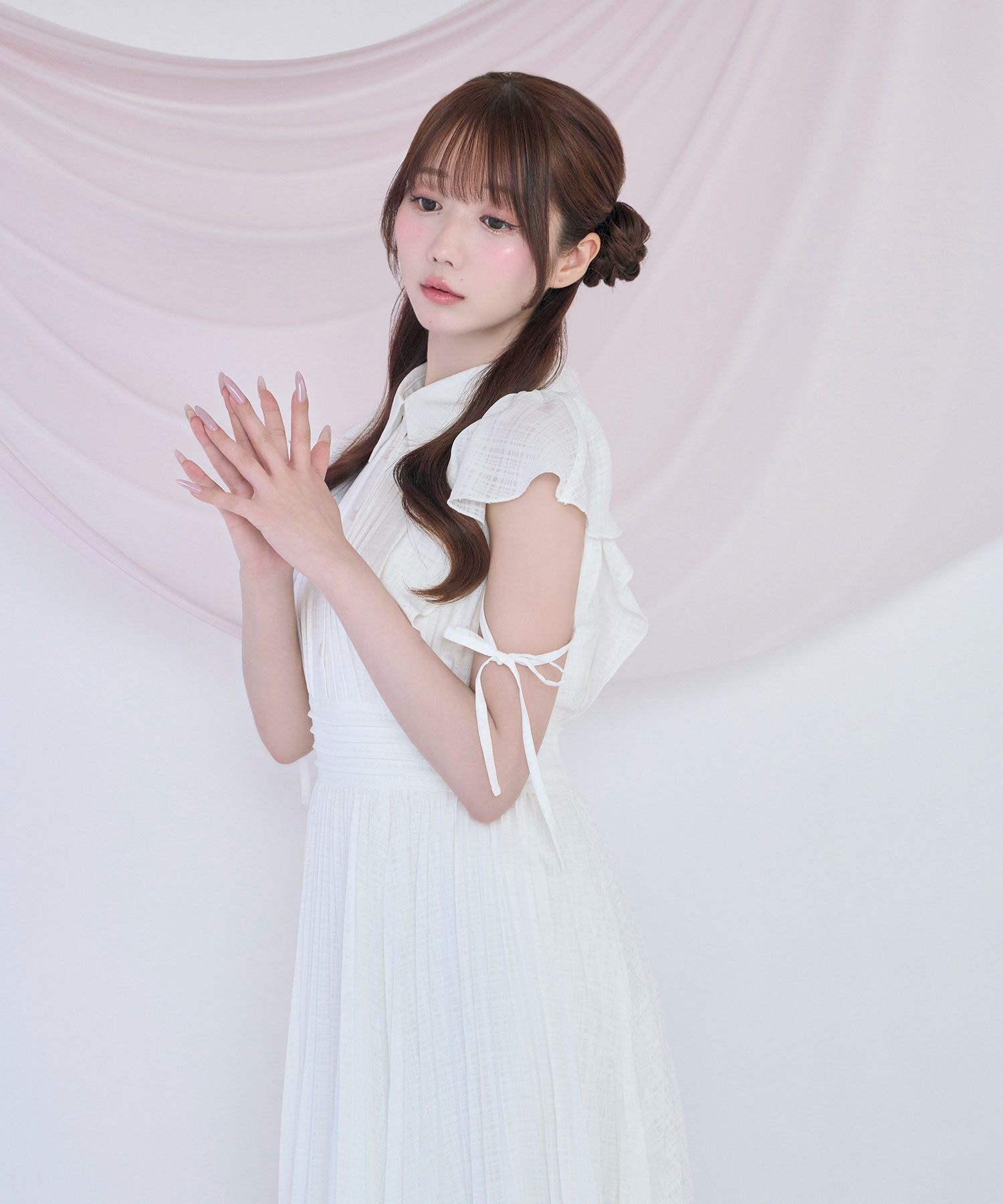 Sheer check pleats dress