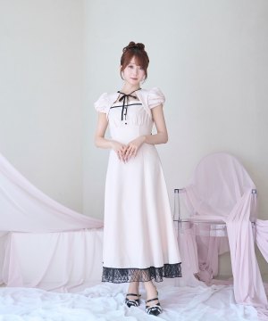 Piping puff sleeve dress