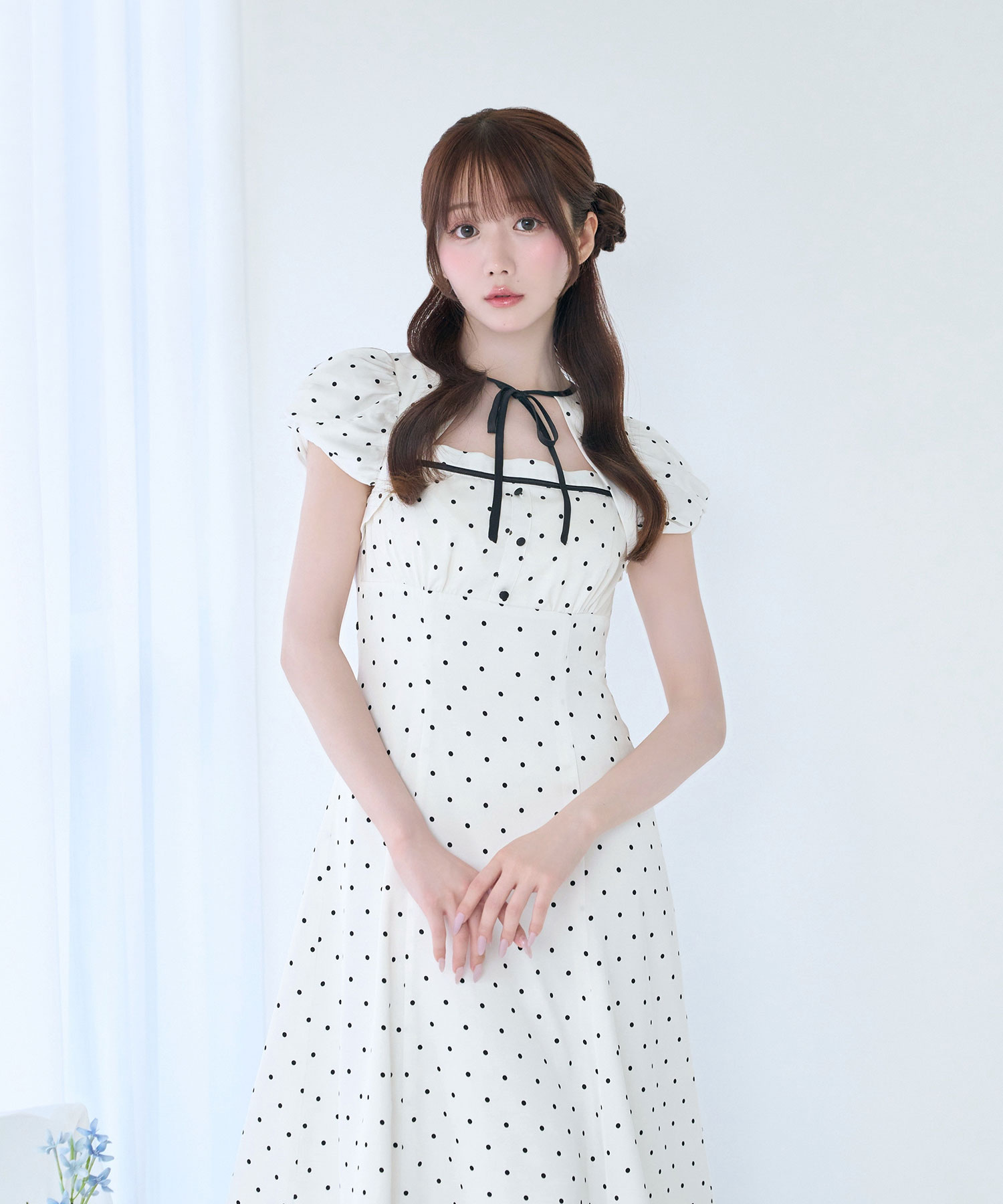 Piping puff sleeve dress