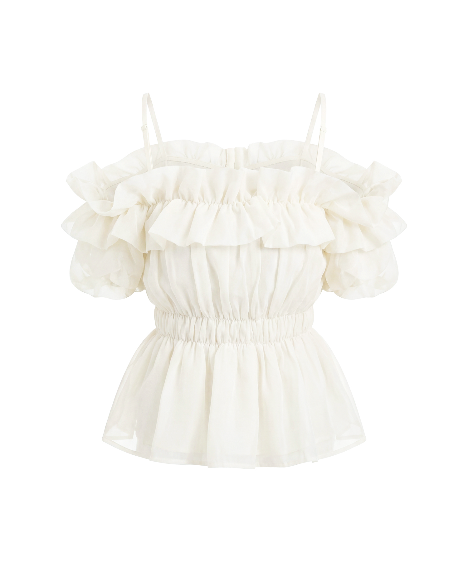 Sheer gather off shoulder tops