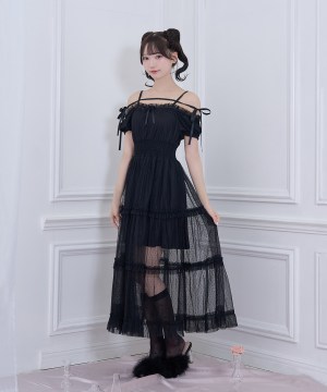 ドットチュールオフショルワンピース