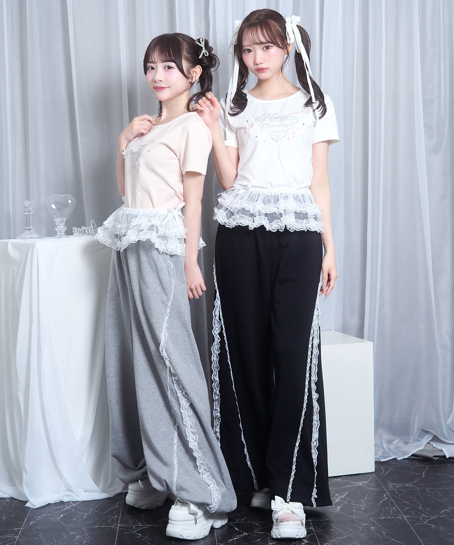 チュールフリルスカート付きスウェットパンツ