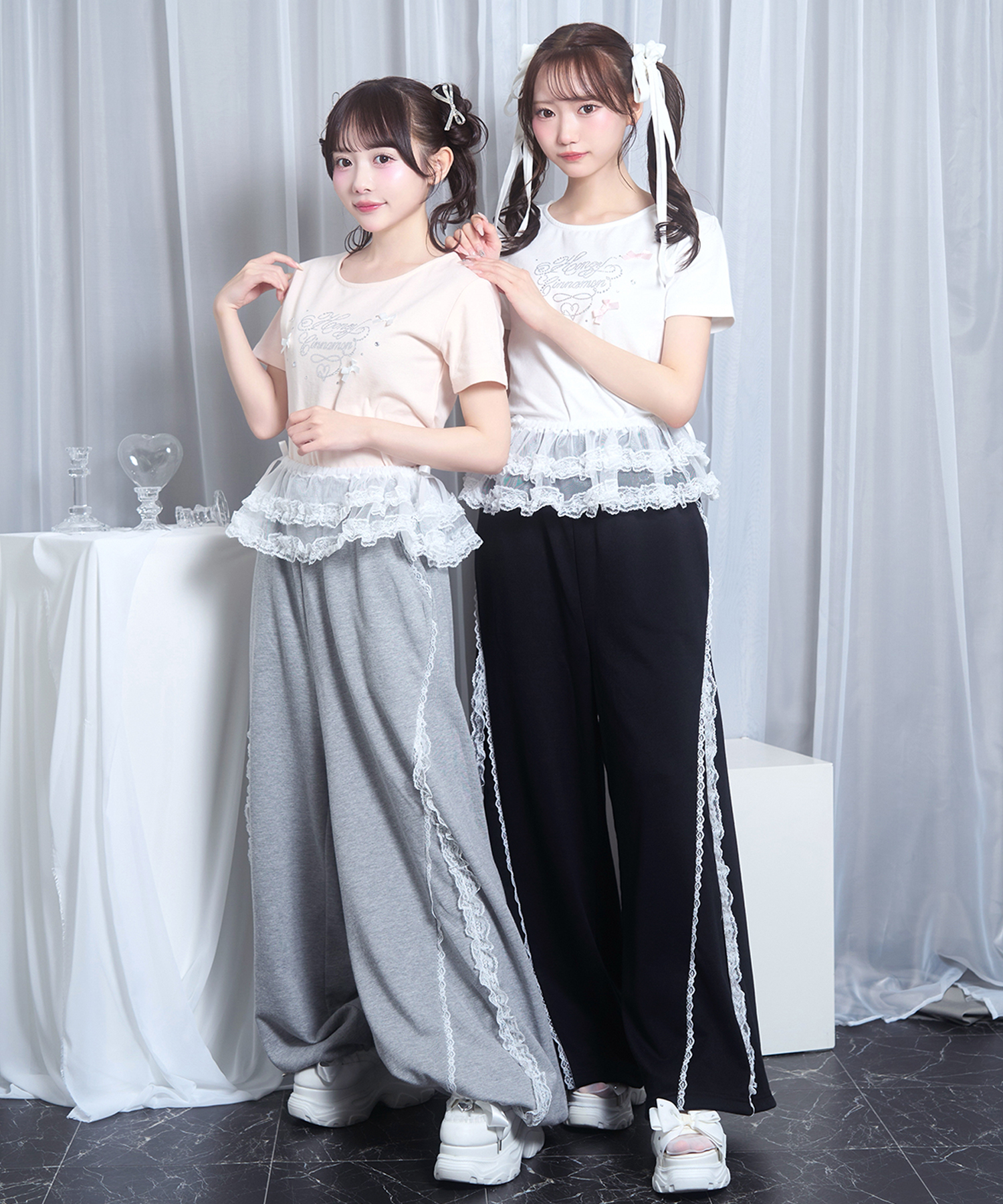 チュールフリルスカート付きスウェットパンツ
