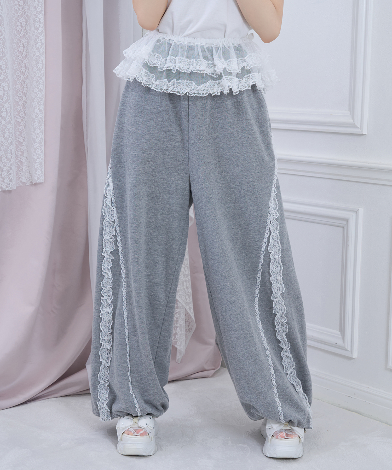 チュールフリルスカート付きスウェットパンツ