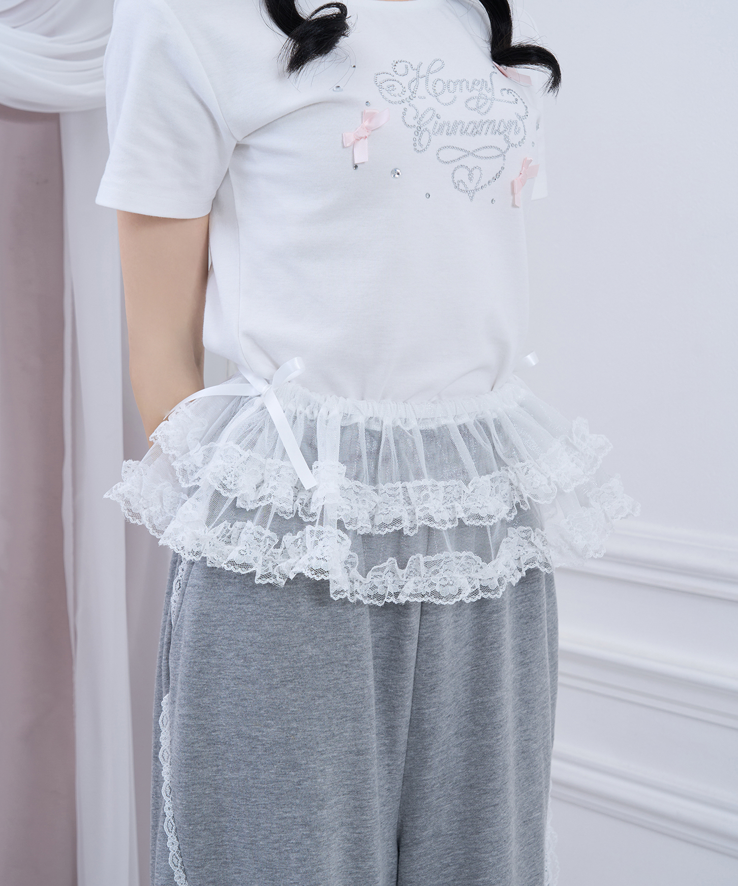 チュールフリルスカート付きスウェットパンツ
