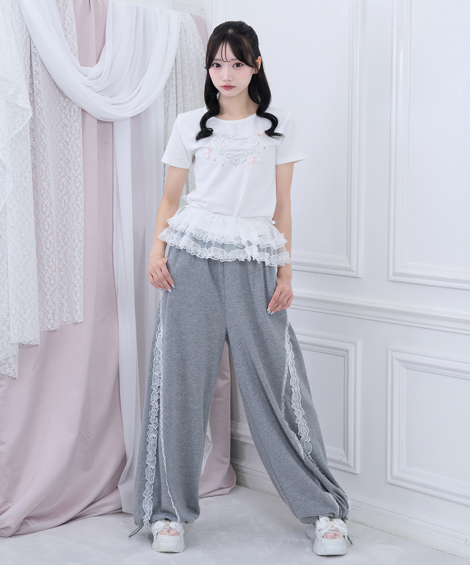 チュールフリルスカート付きスウェットパンツ