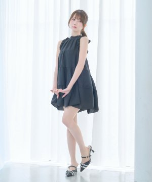 Sheer flare ribbon mini dress