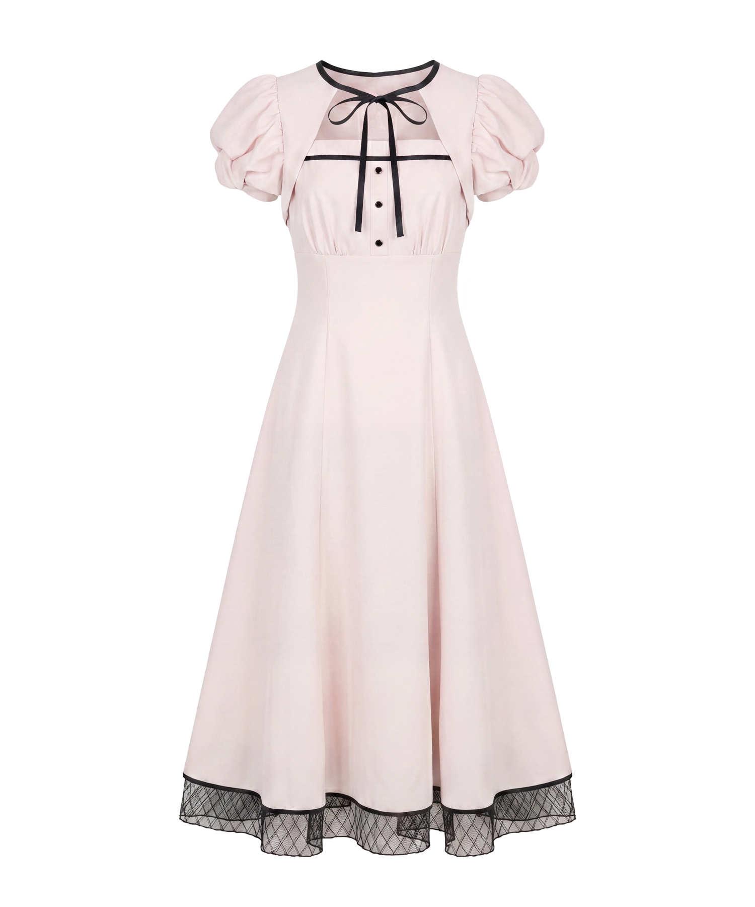 Piping puff sleeve dress