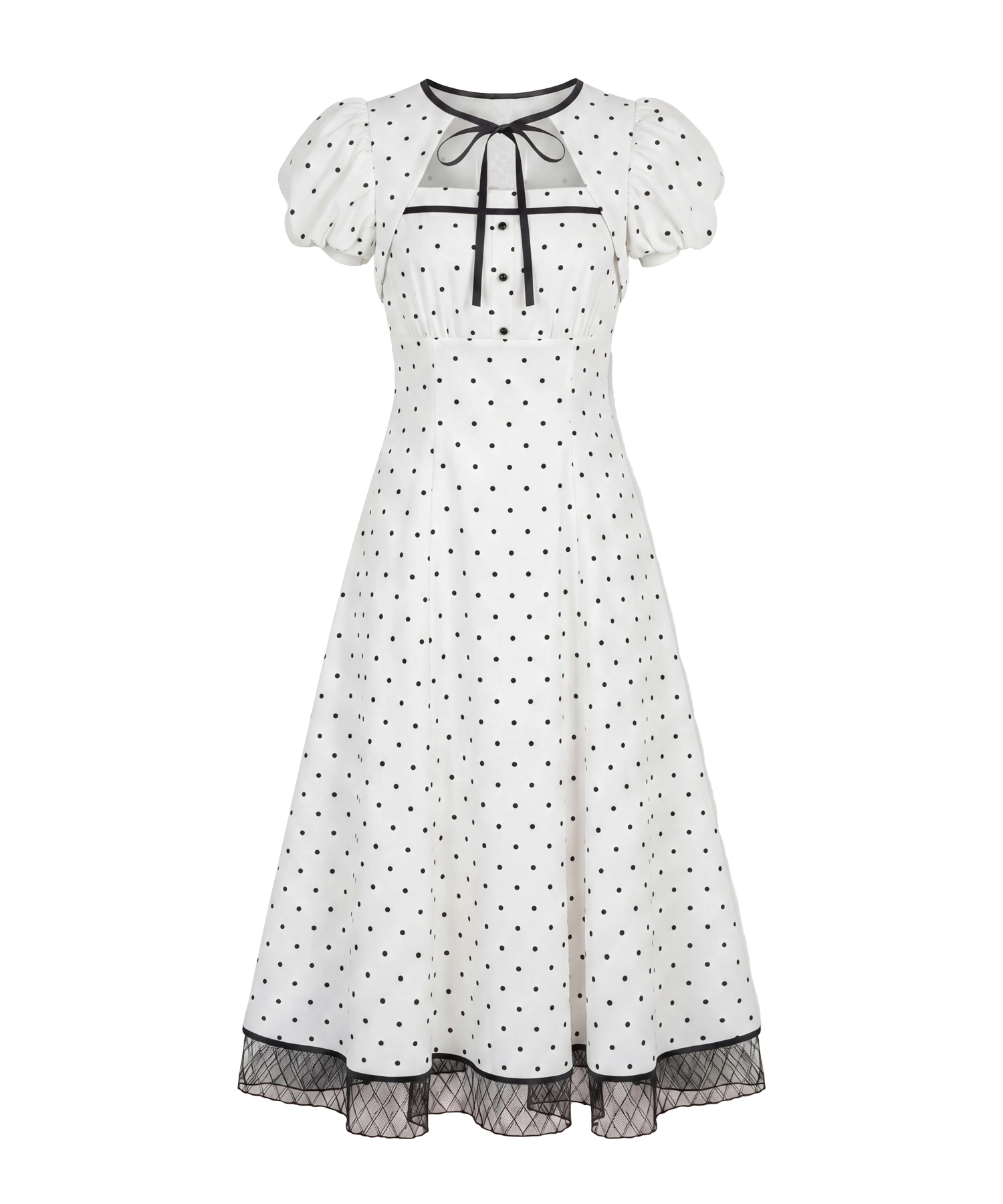 Piping puff sleeve dress