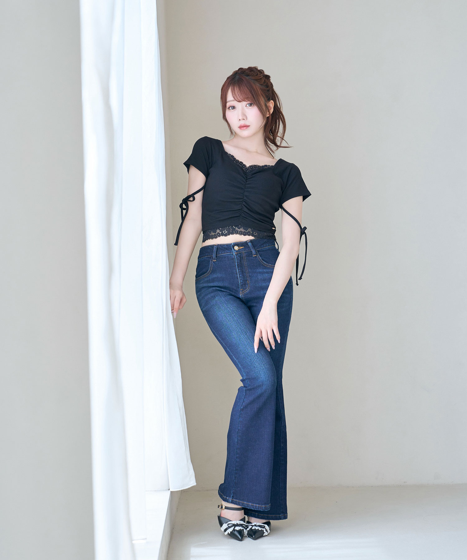 High stretch flare denim pants