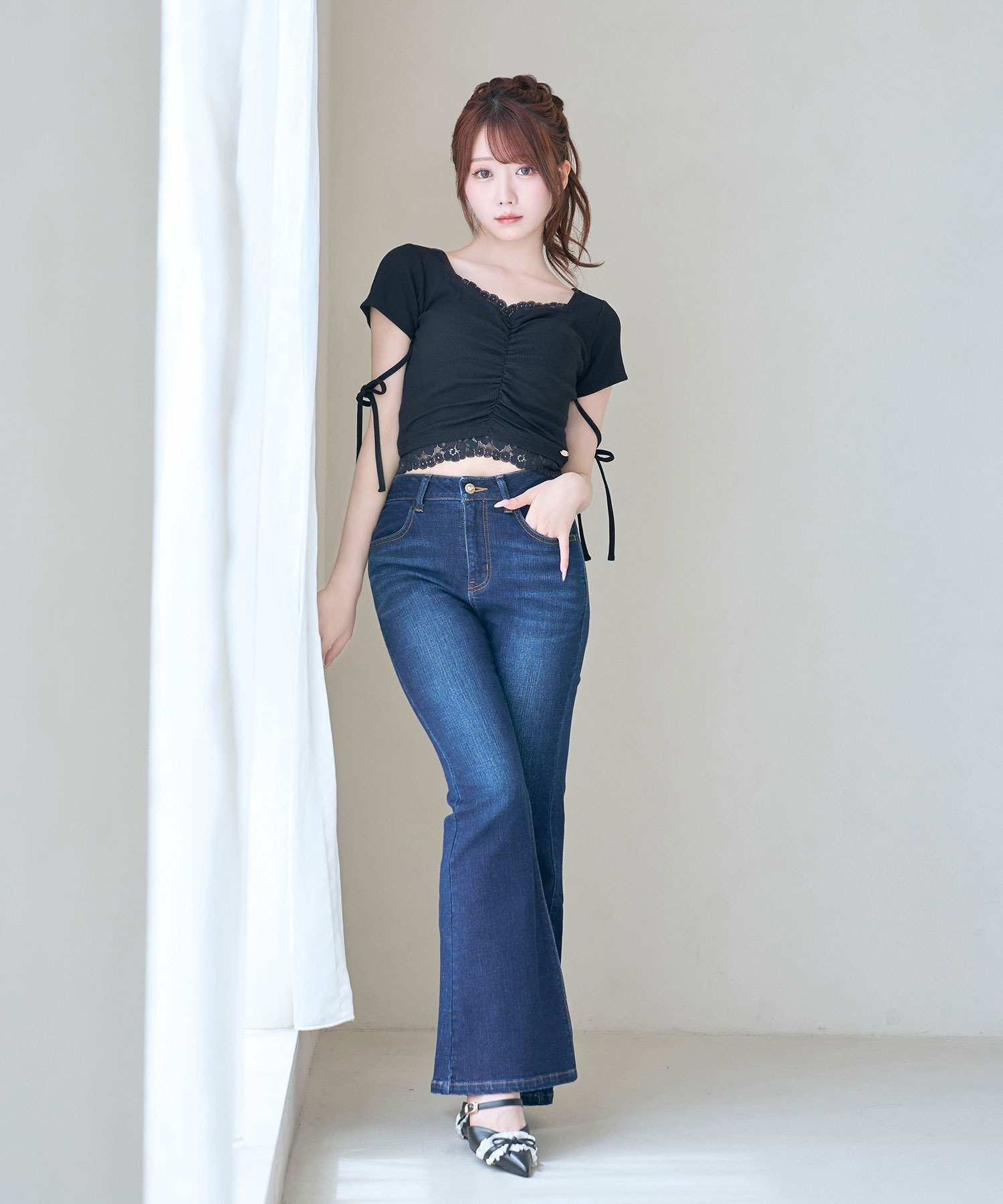 High stretch flare denim pants