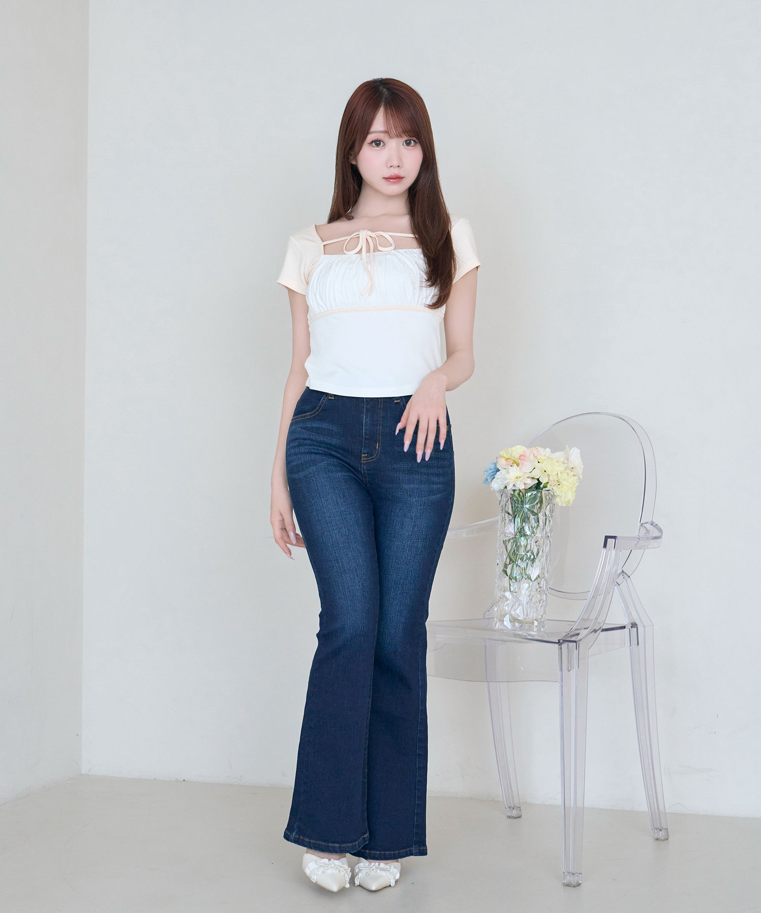 High stretch flare denim pants