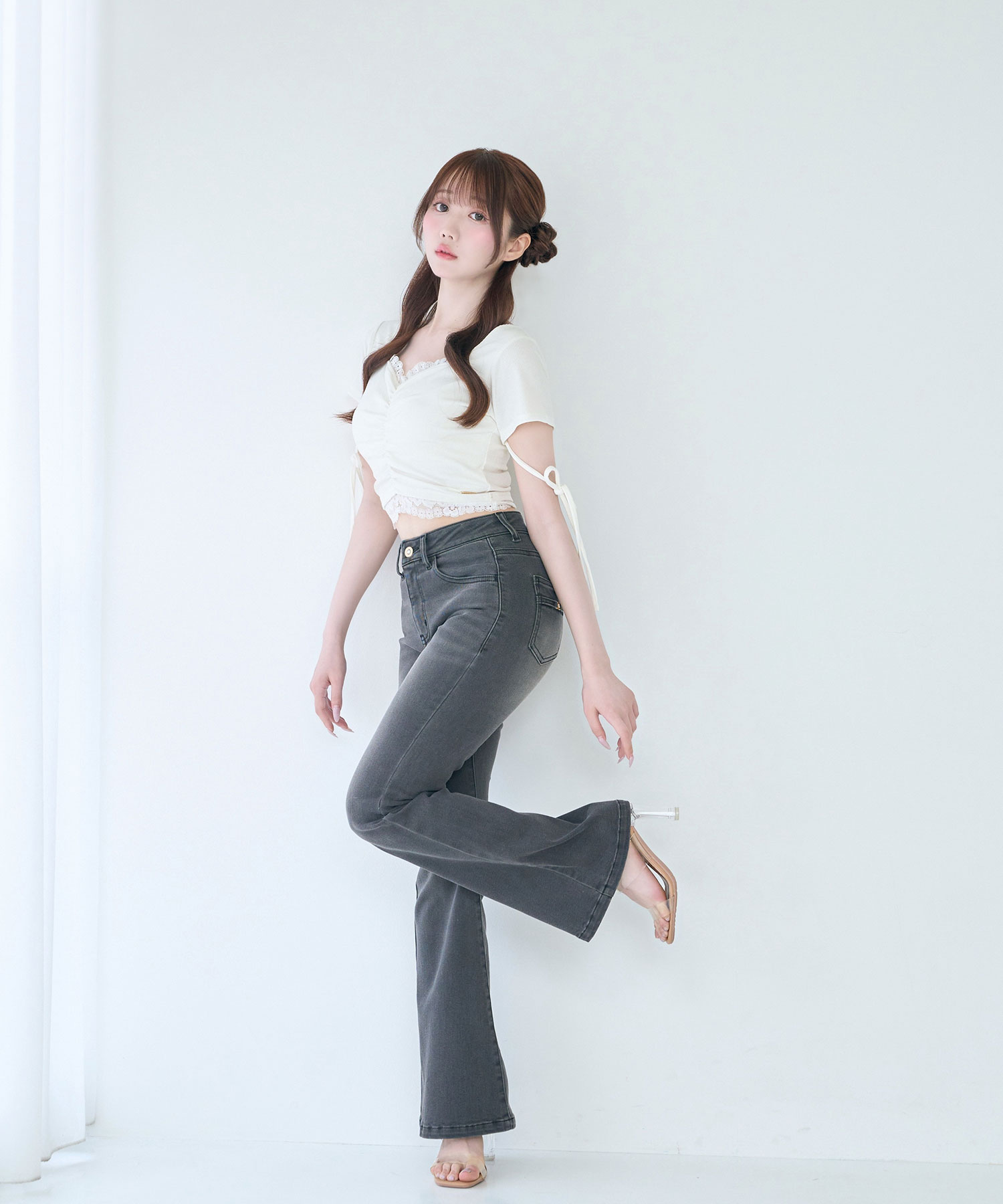 High stretch flare denim pants