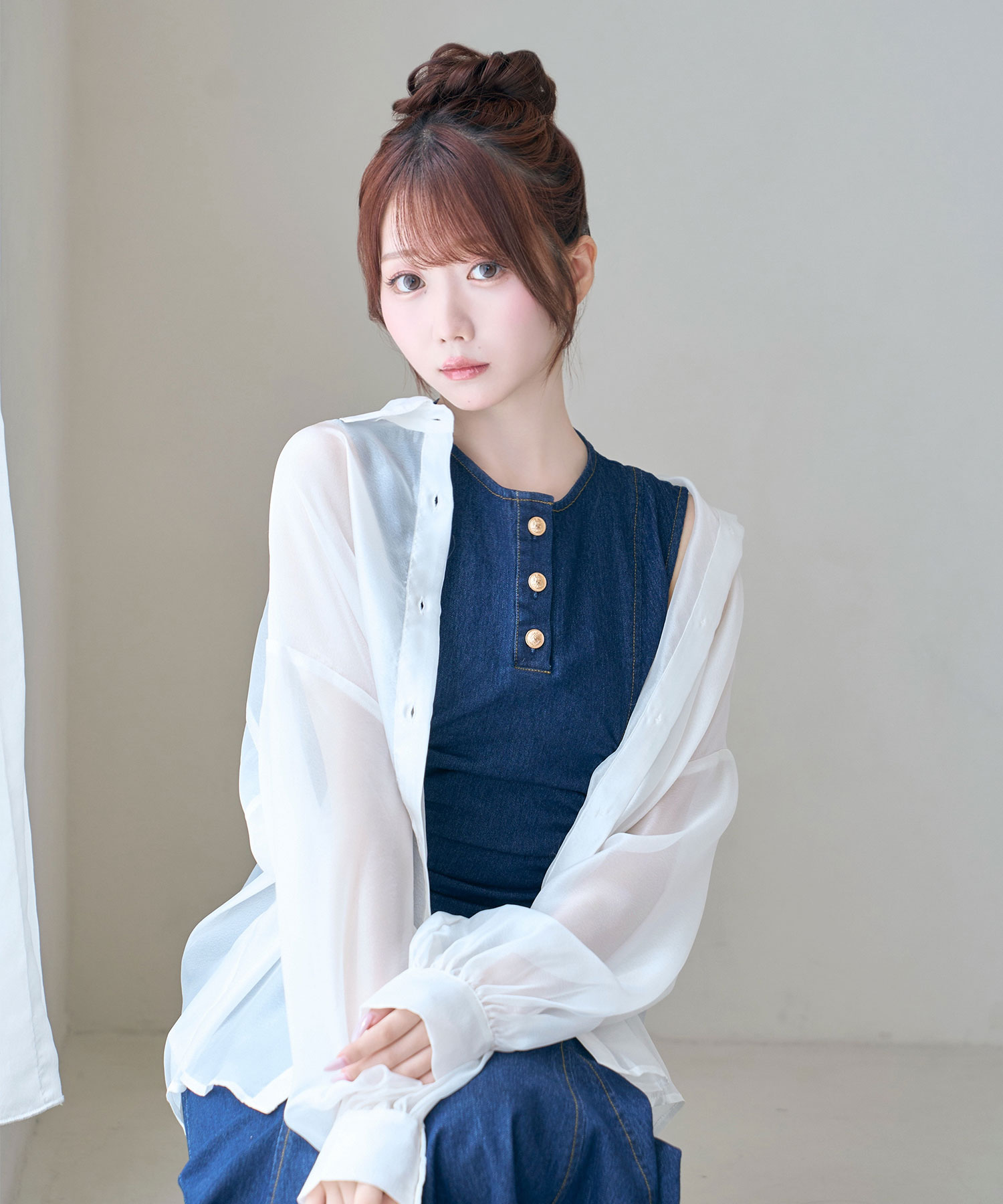 Volume sleeve sheer shirt