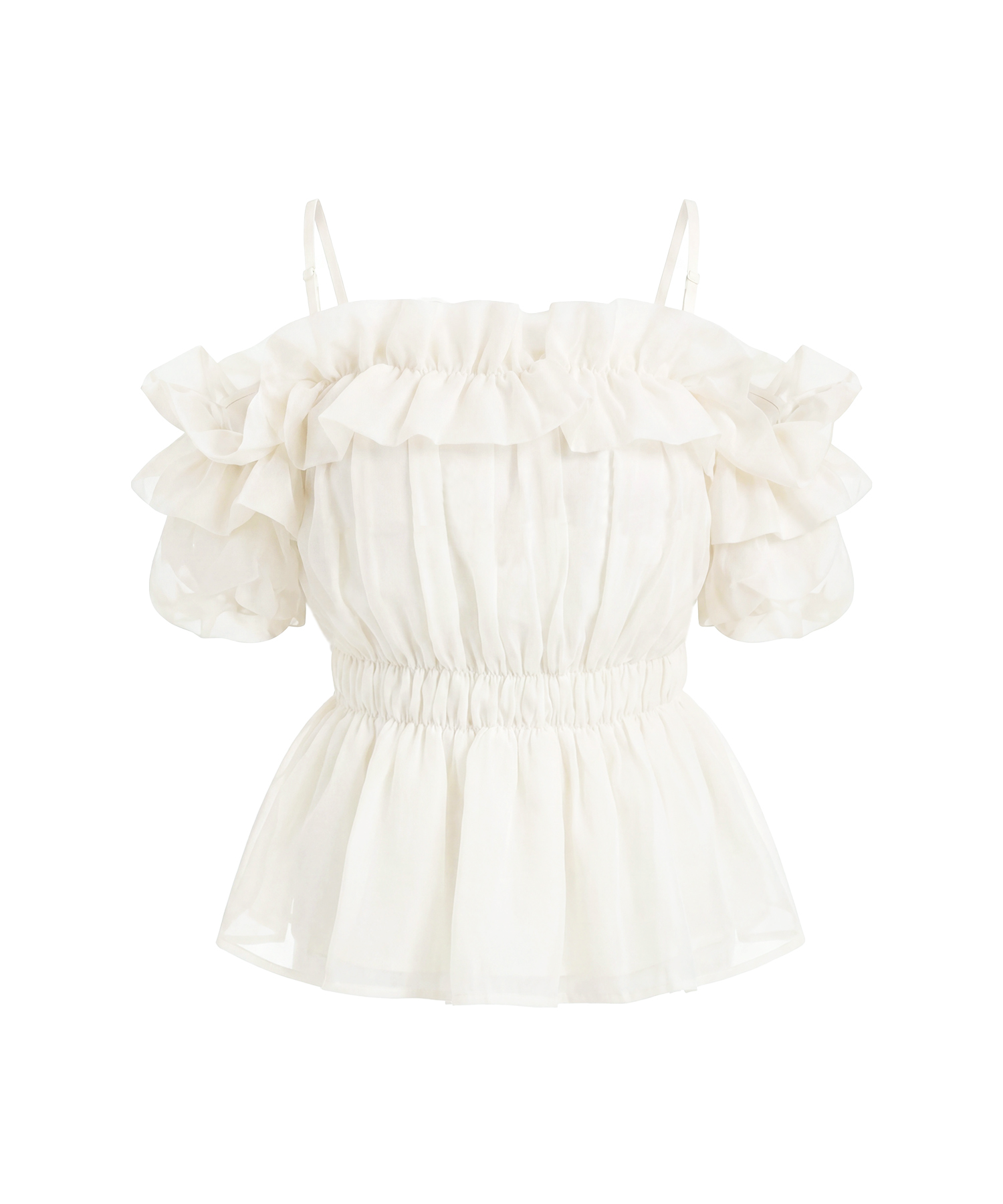 Sheer gather off shoulder tops