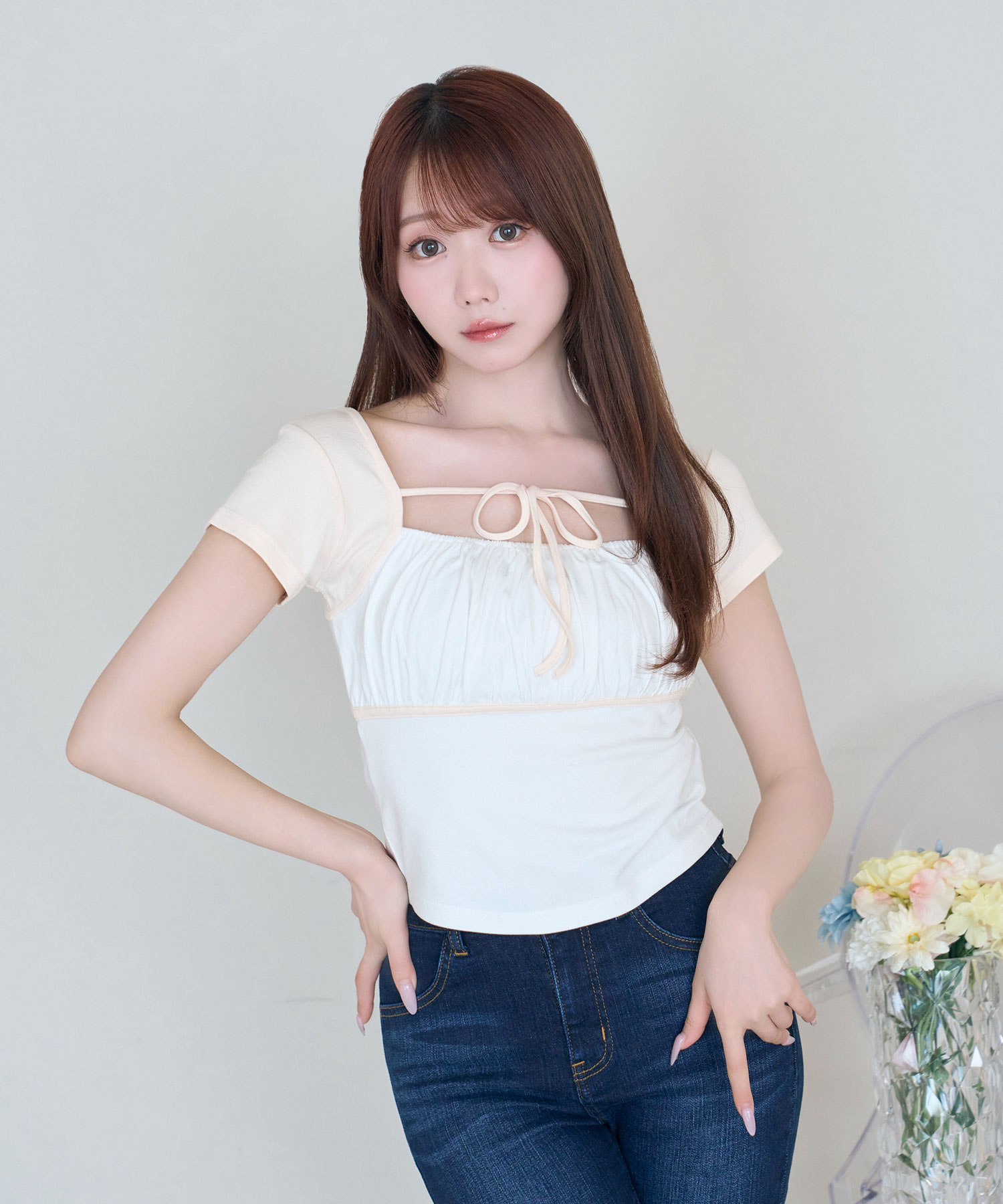 Color scheme gathered bust tops