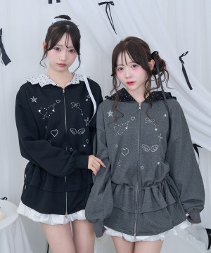 ストーンモチーフペプラムパーカー