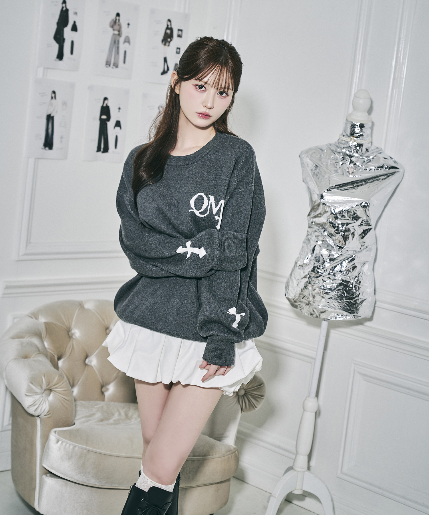 UNISEX ジャガードロゴニット / チャコールグレー