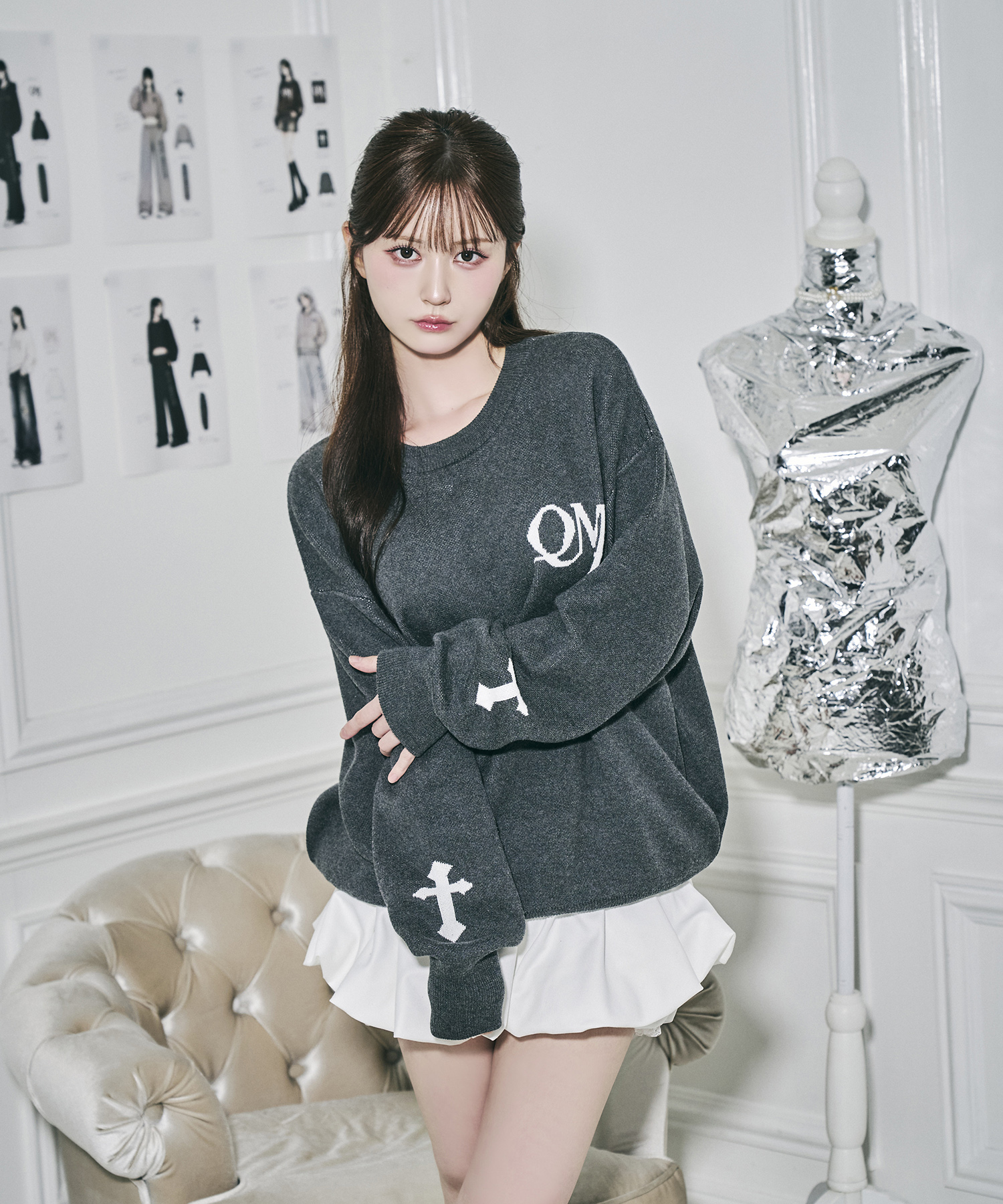 UNISEX ジャガードロゴニット / チャコールグレー