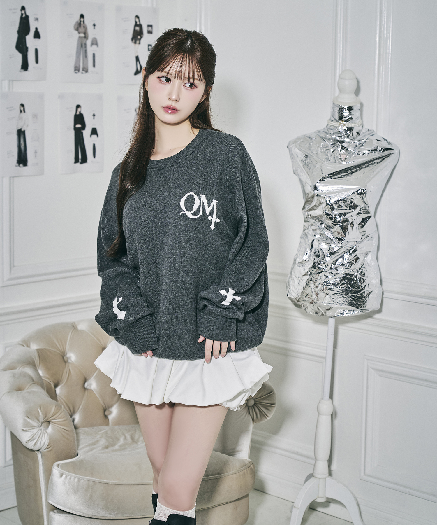 UNISEX ジャガードロゴニット / チャコールグレー