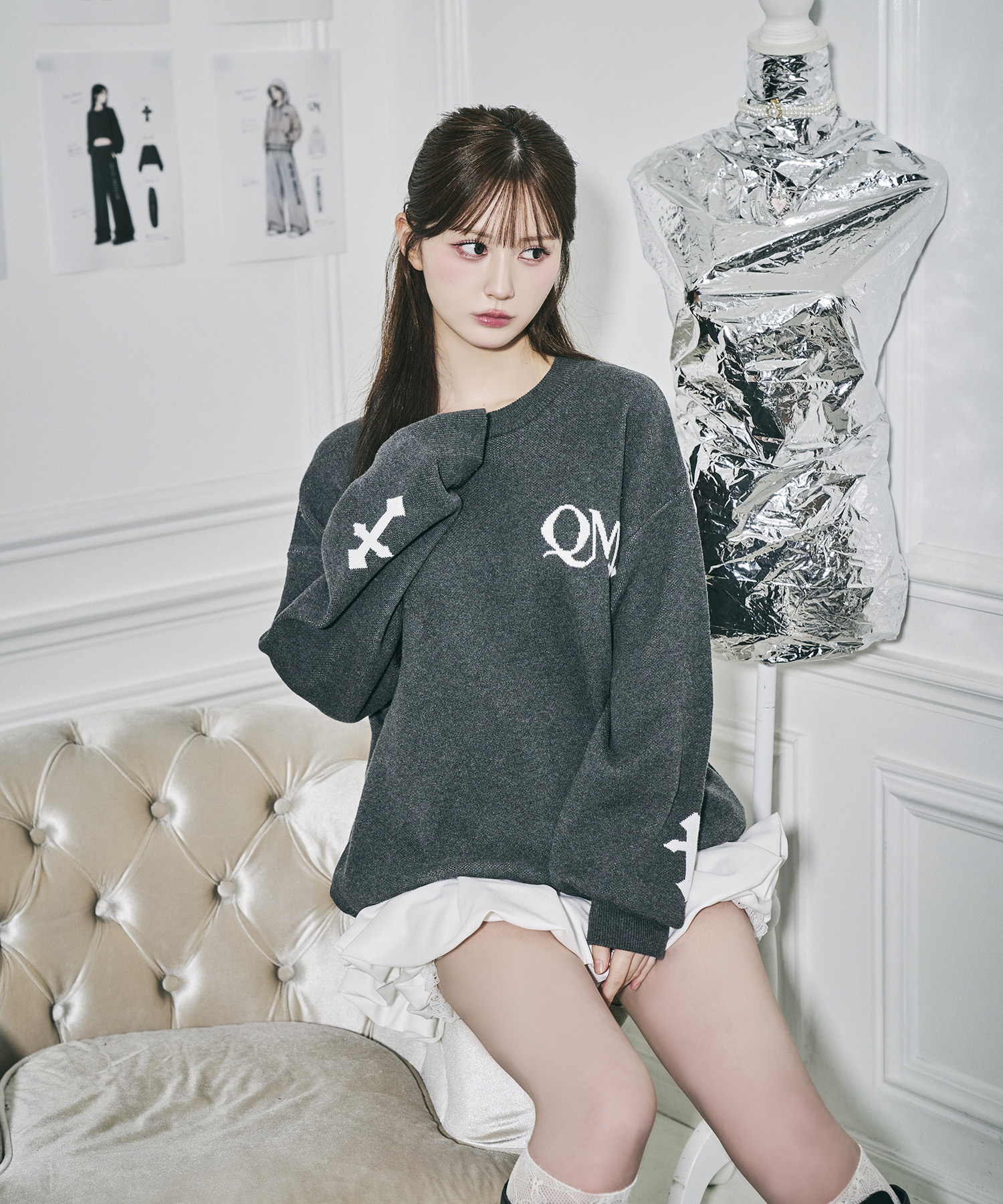 UNISEX ジャガードロゴニット / チャコールグレー