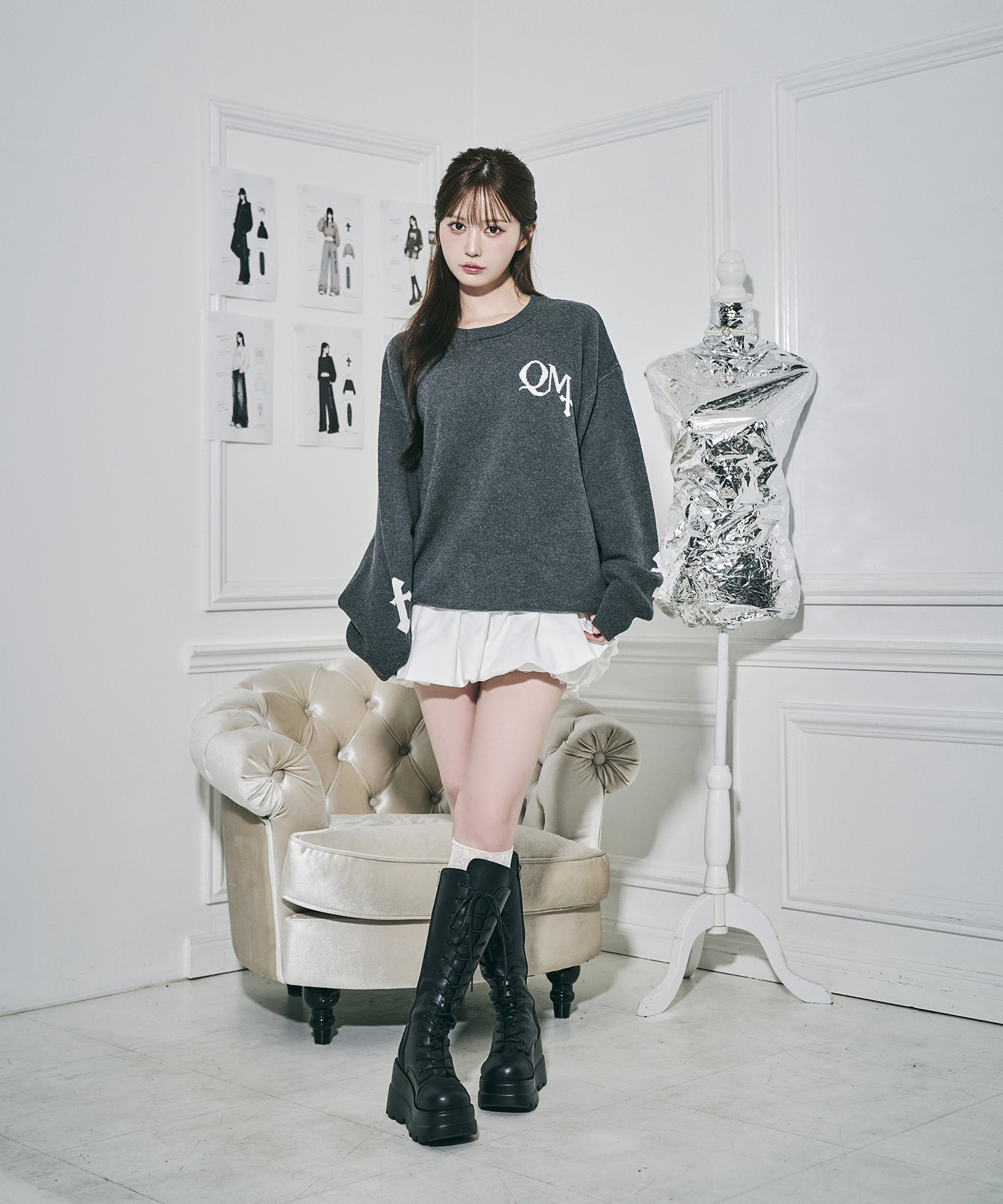 UNISEX ジャガードロゴニット / チャコールグレー