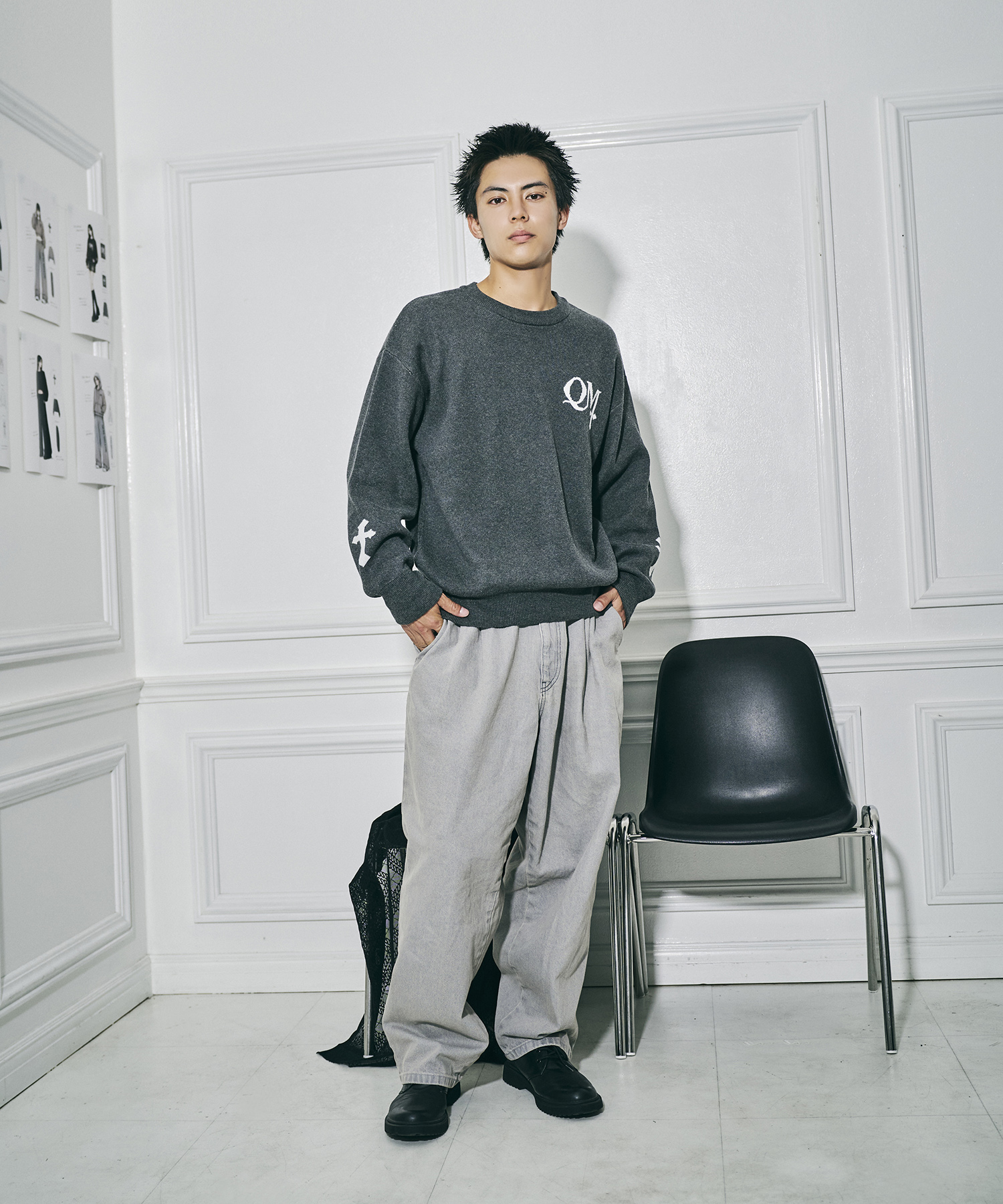 UNISEX ジャガードロゴニット / チャコールグレー