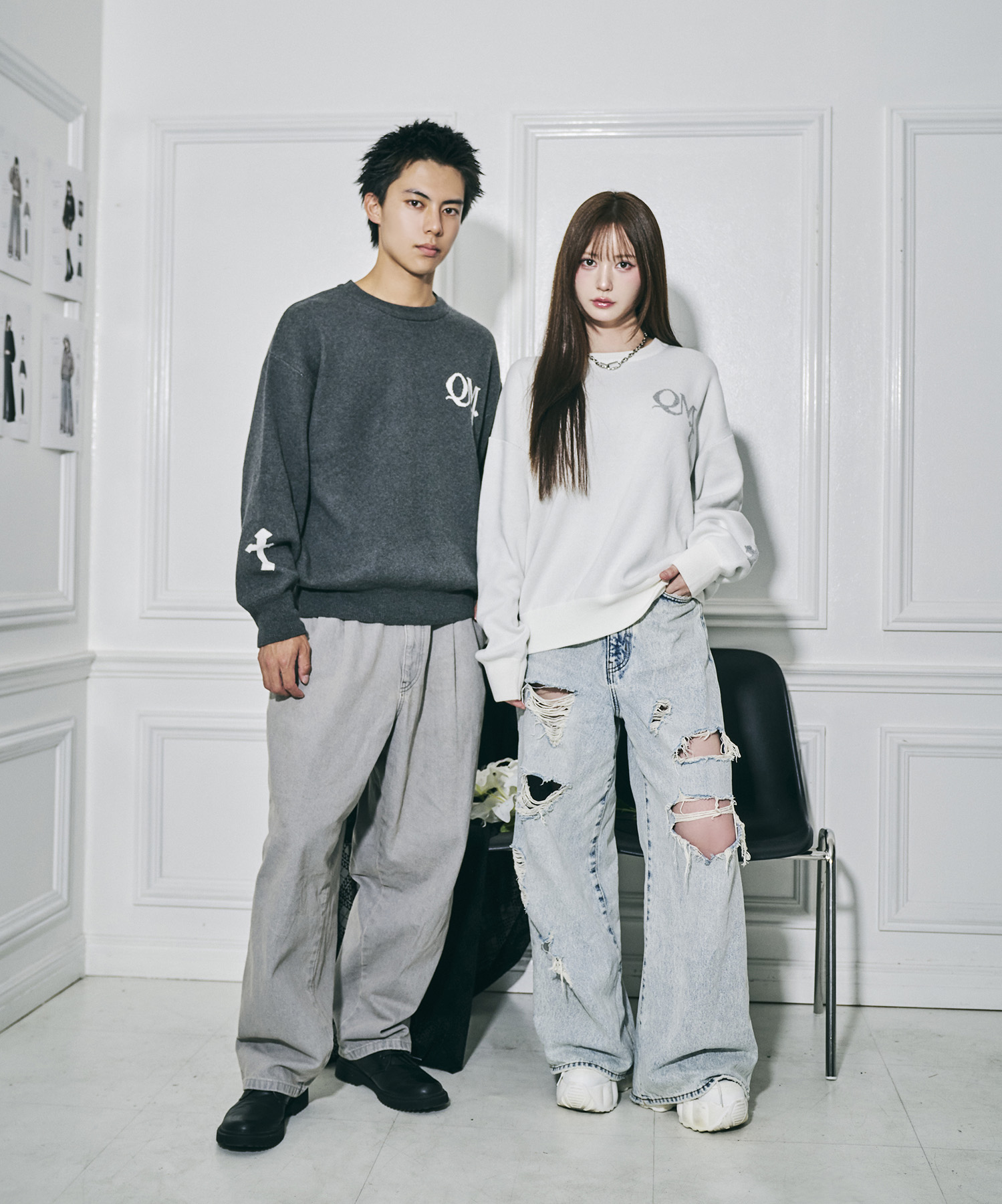 UNISEX ジャガードロゴニット / チャコールグレー