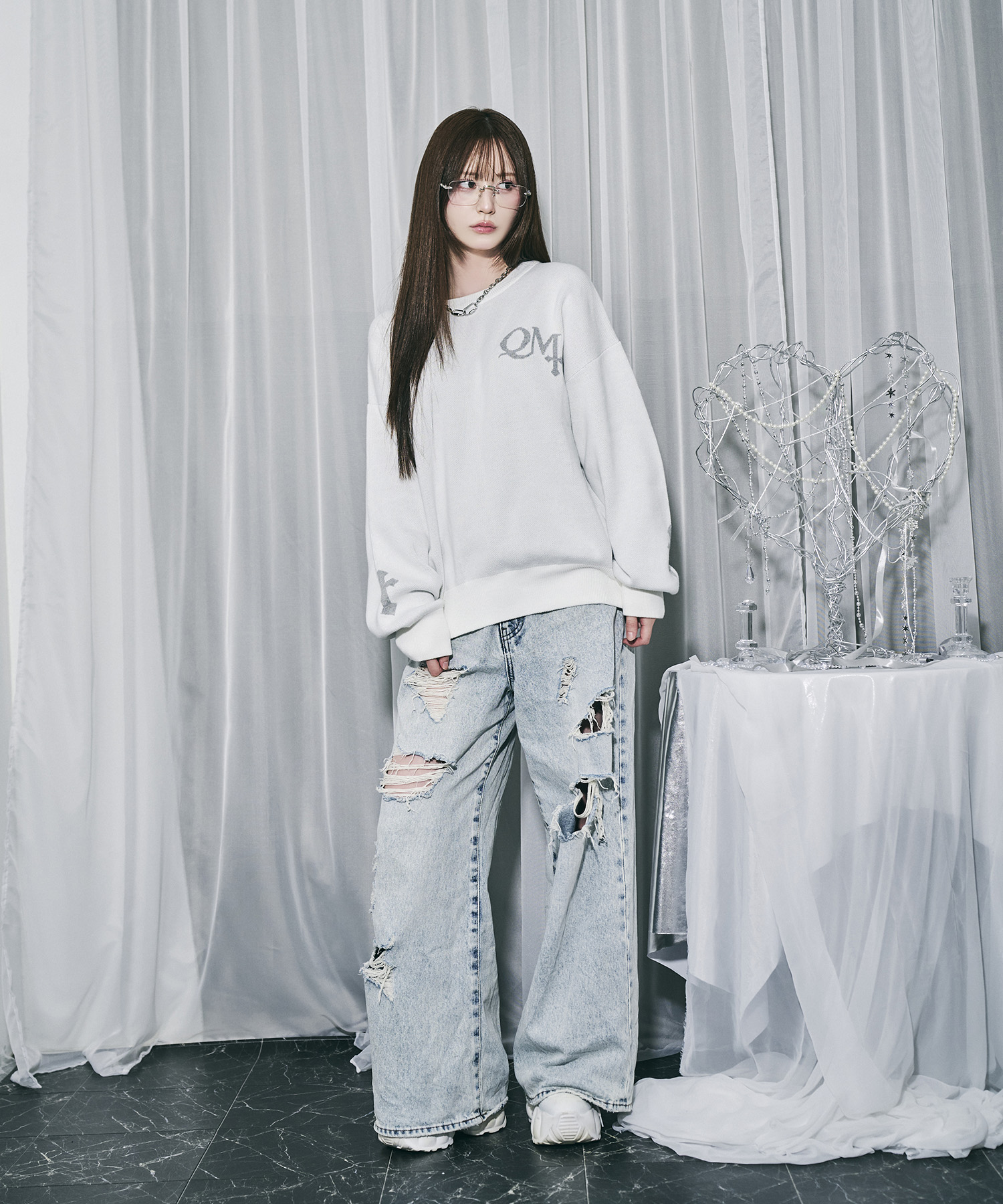 UNISEX ジャガードロゴニット / ホワイト
