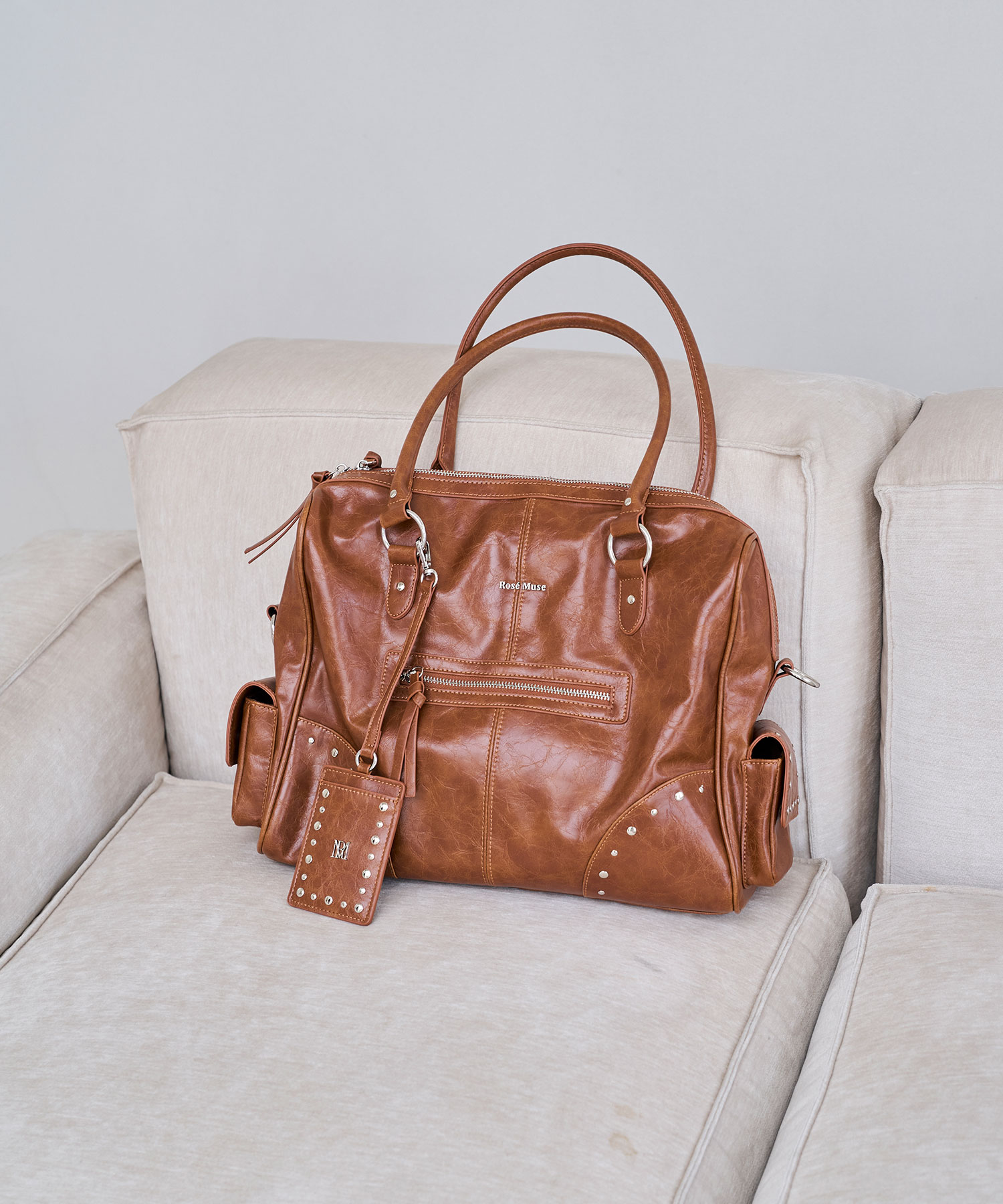 Wash fake leather 2way tote