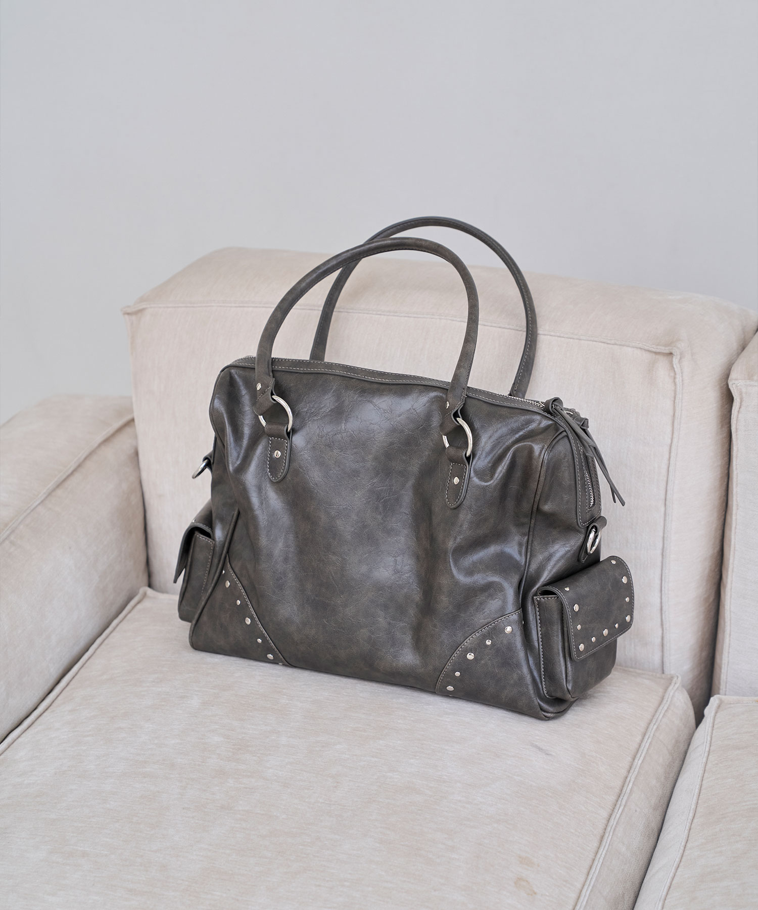 Wash fake leather 2way tote