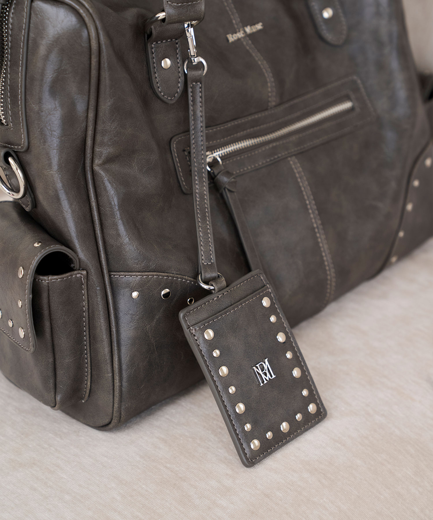 Wash fake leather 2way tote