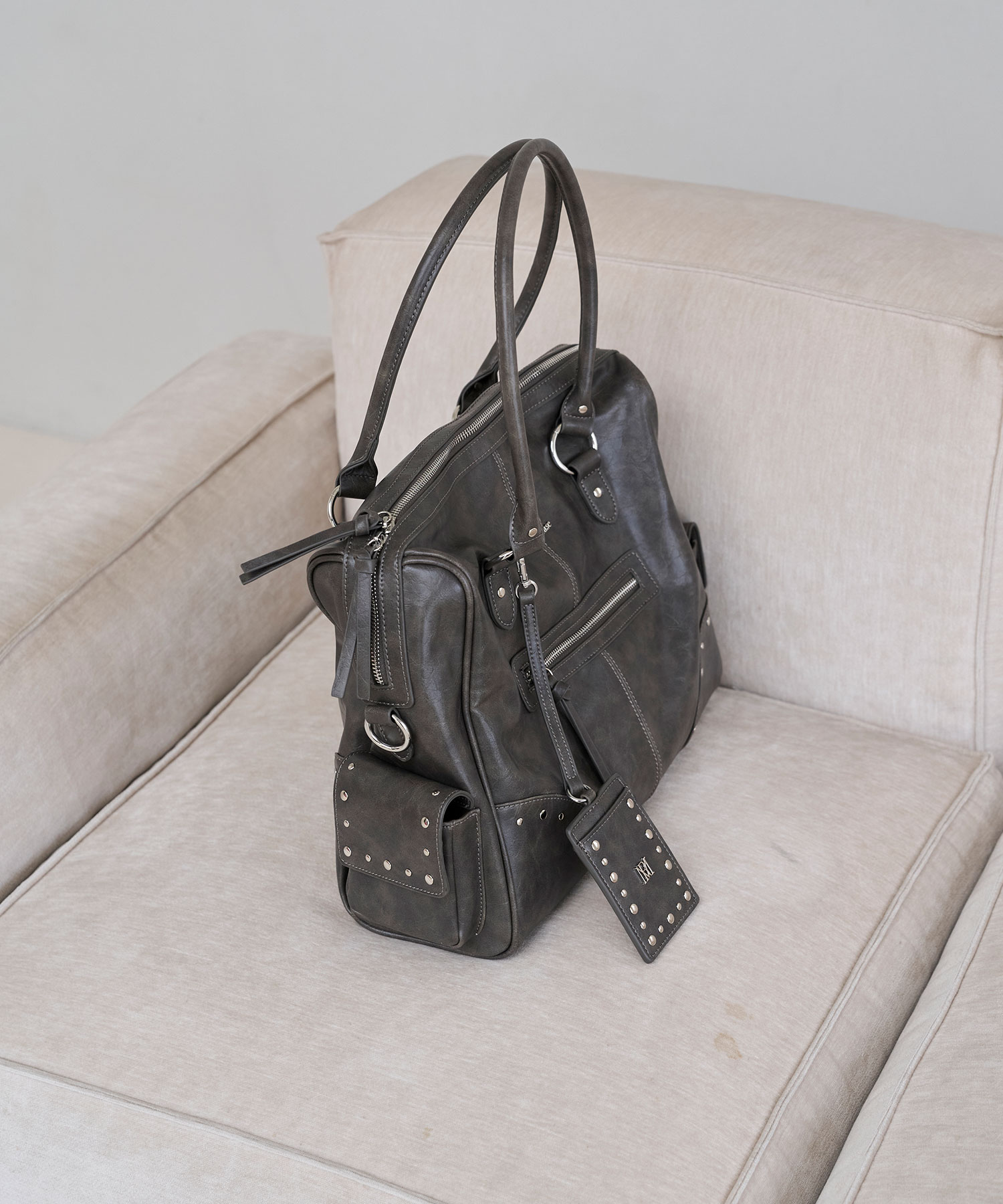 Wash fake leather 2way tote