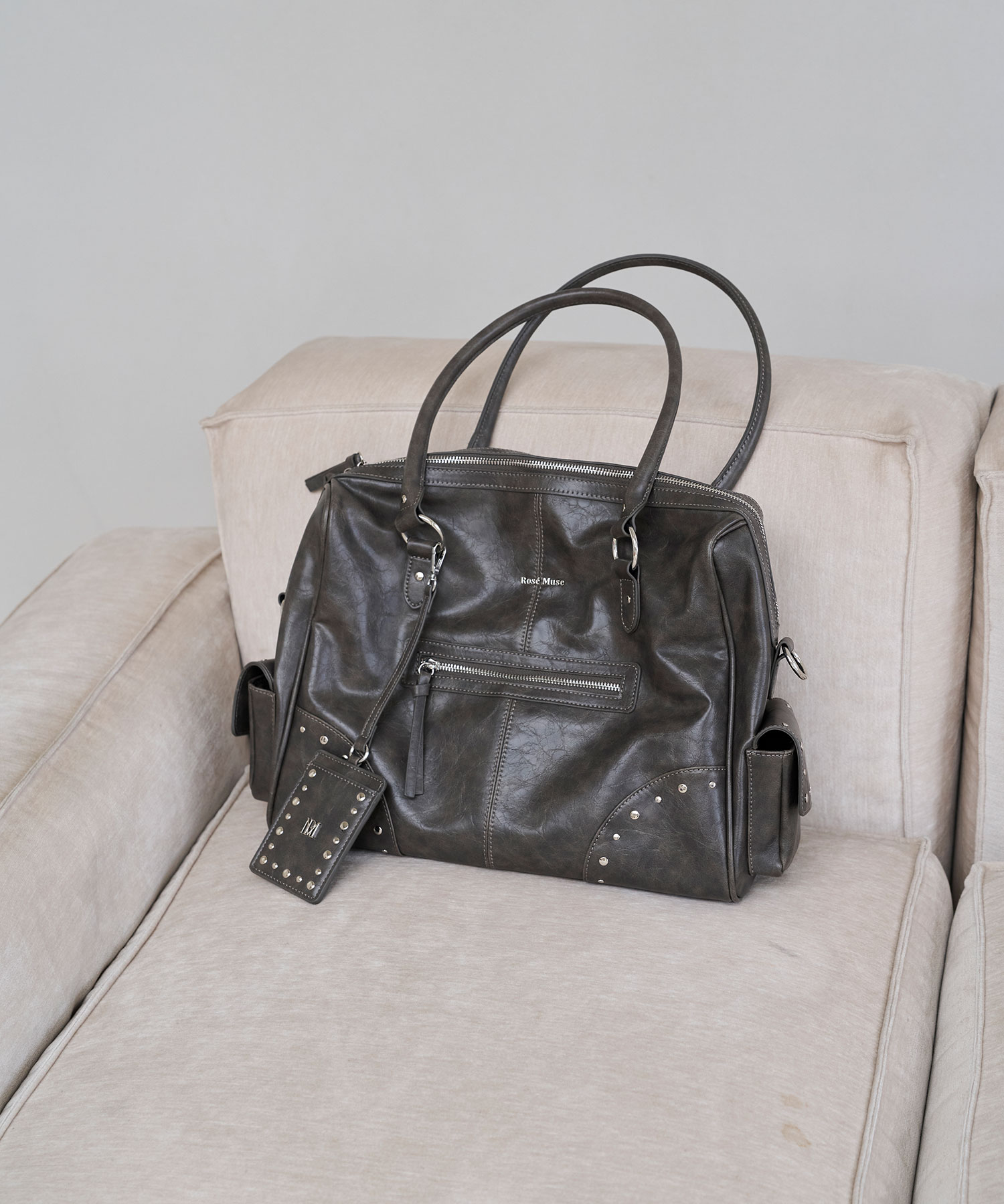 Wash fake leather 2way tote