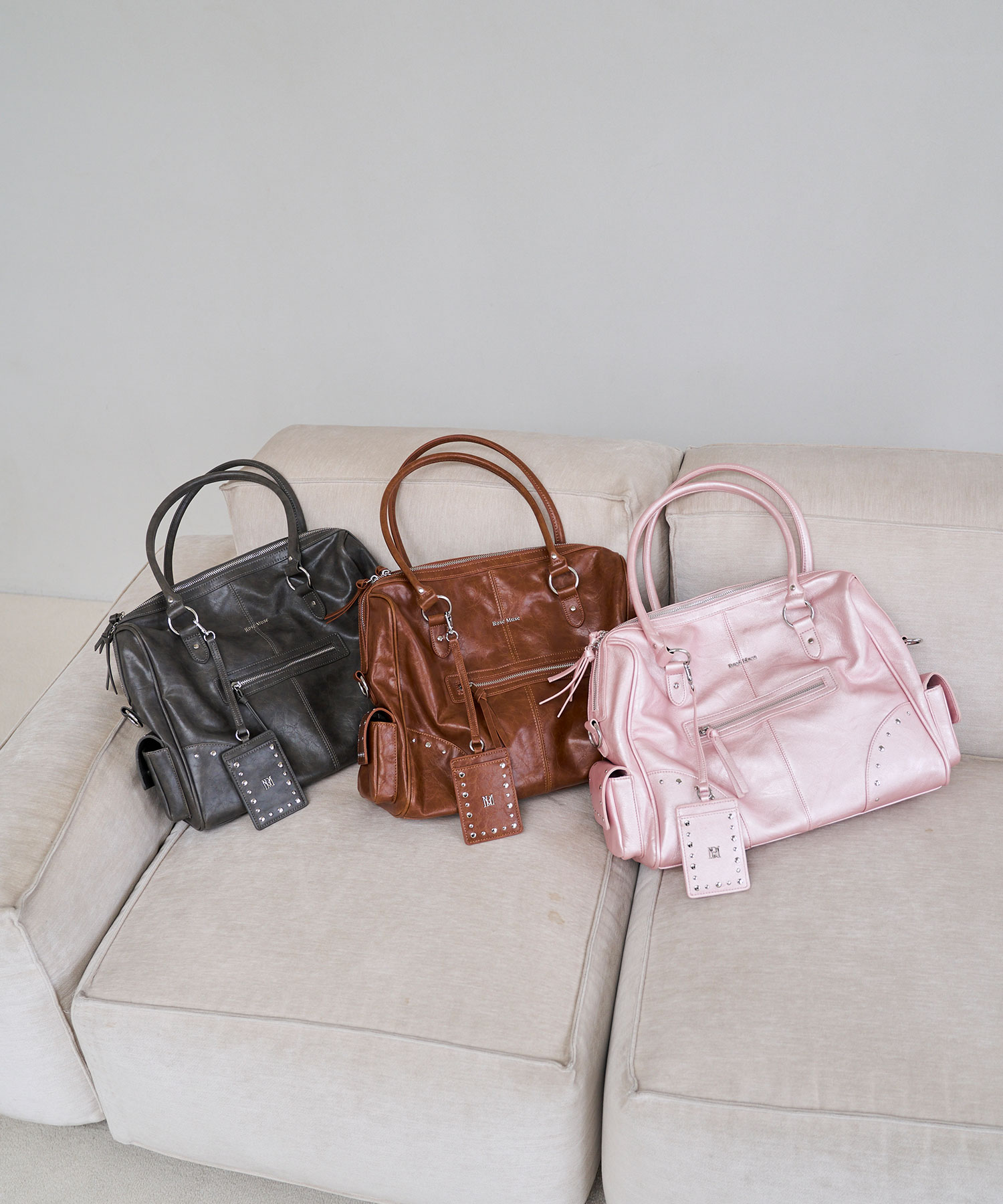 Wash fake leather 2way tote