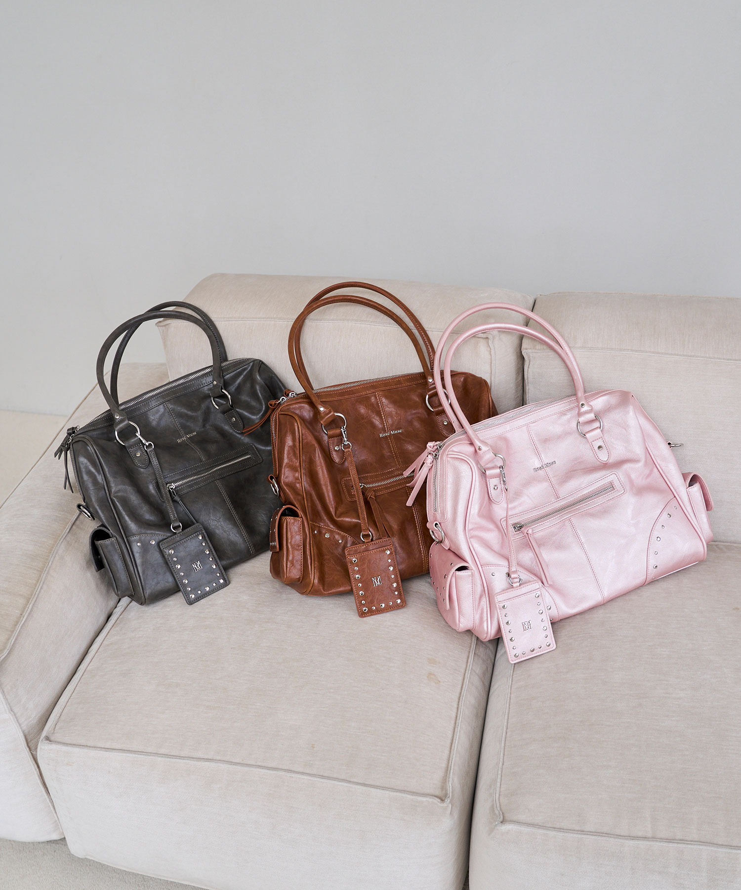 Wash fake leather 2way tote