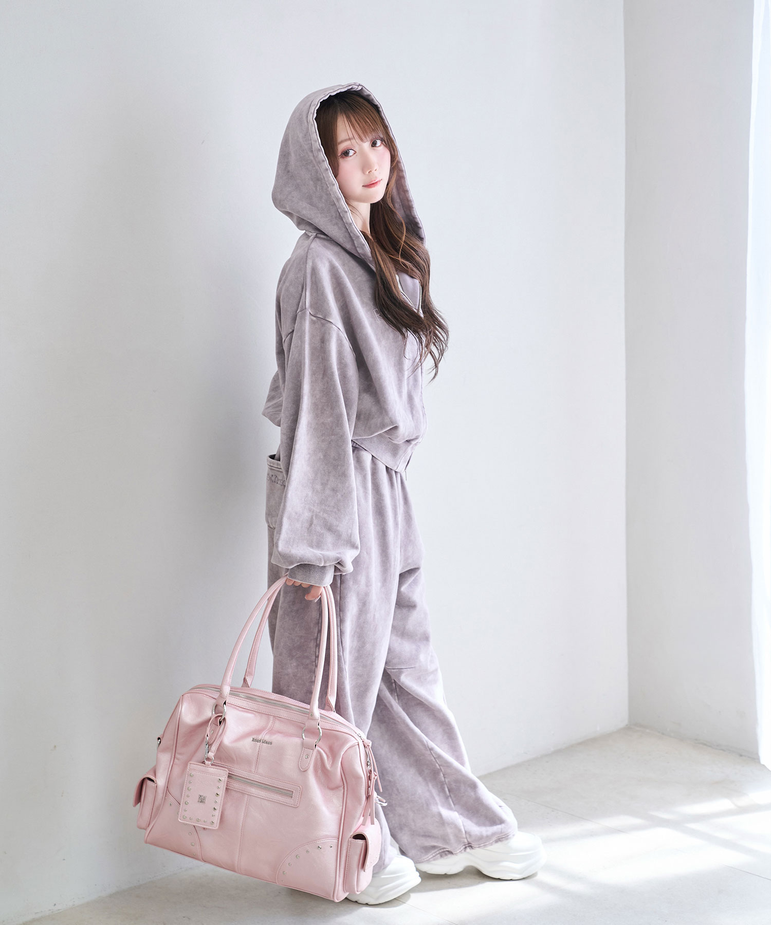 Wash fake leather 2way tote