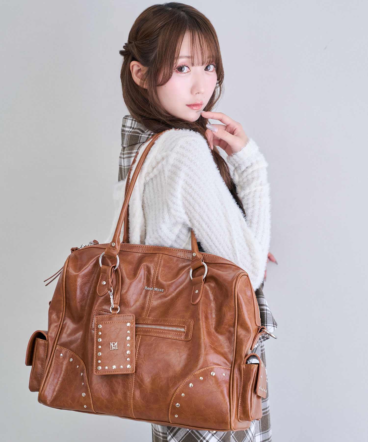 Wash fake leather 2way tote