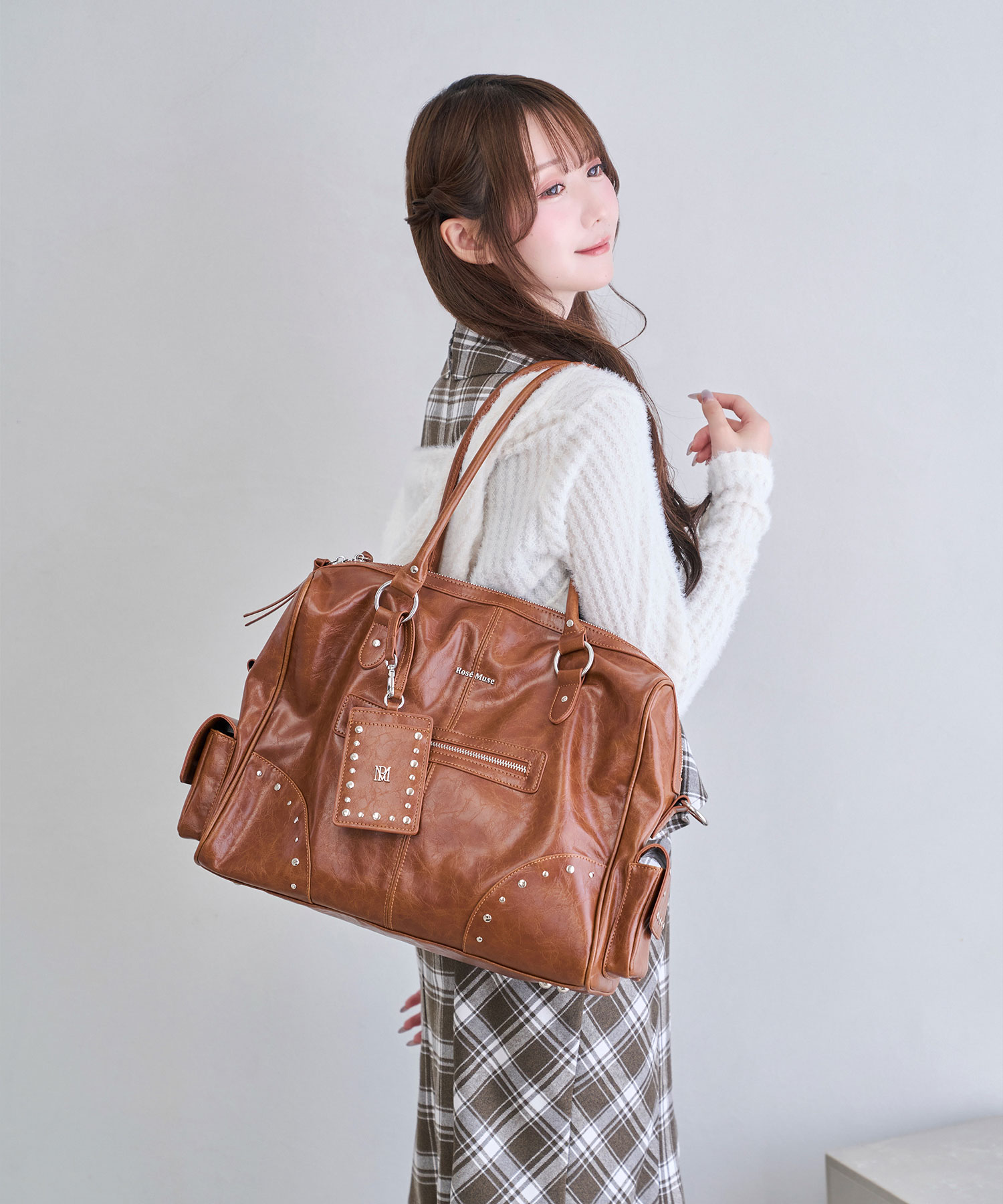 Wash fake leather 2way tote