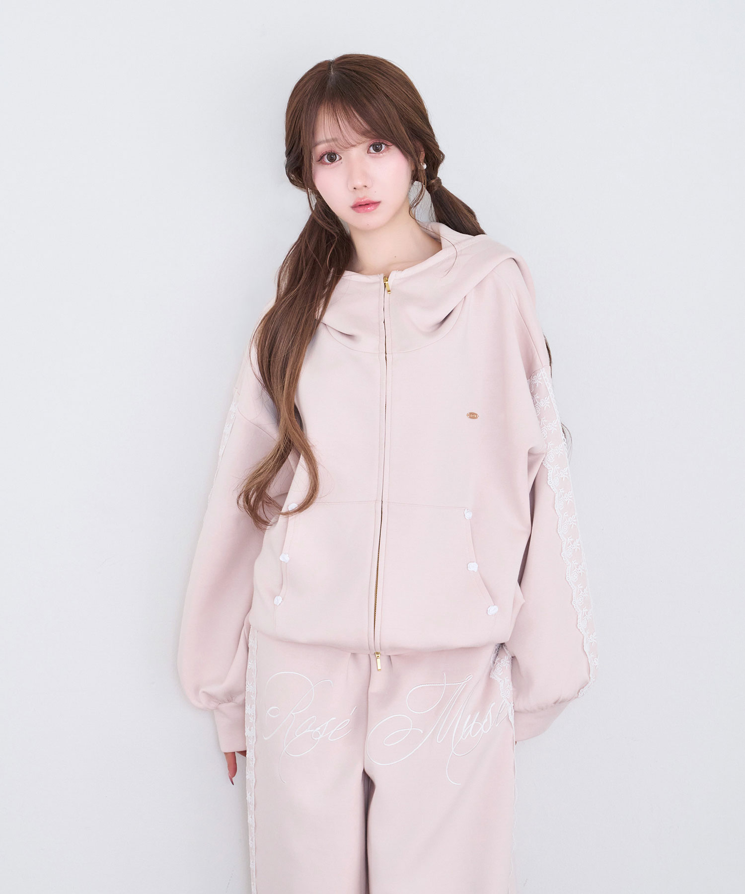 Rose lace zip hoodie
