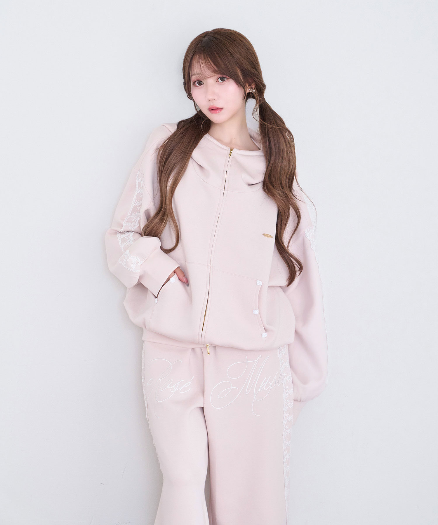 Rose lace zip hoodie